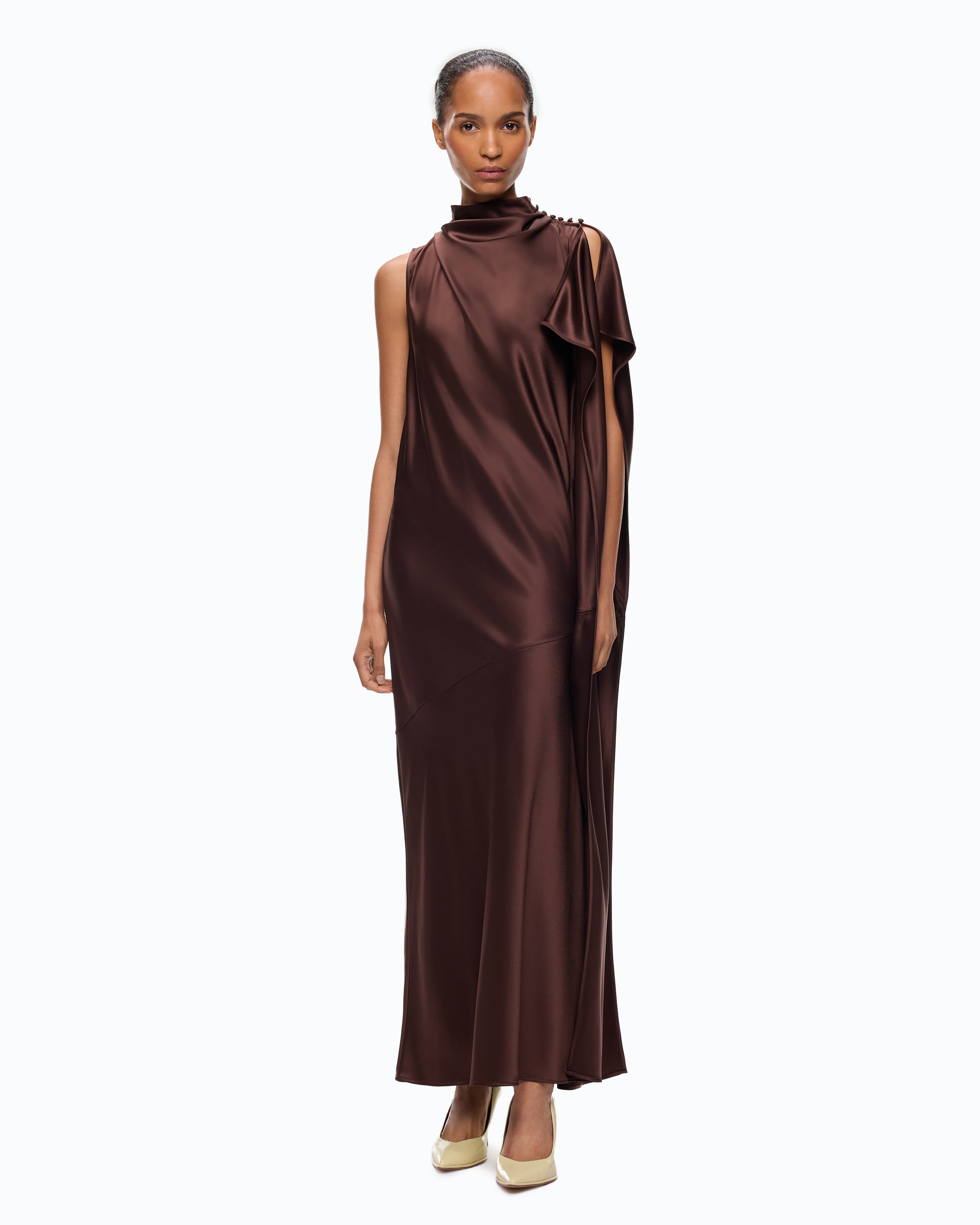 Pinko De Tomaso Dress długa sukienka satynowa brązowa