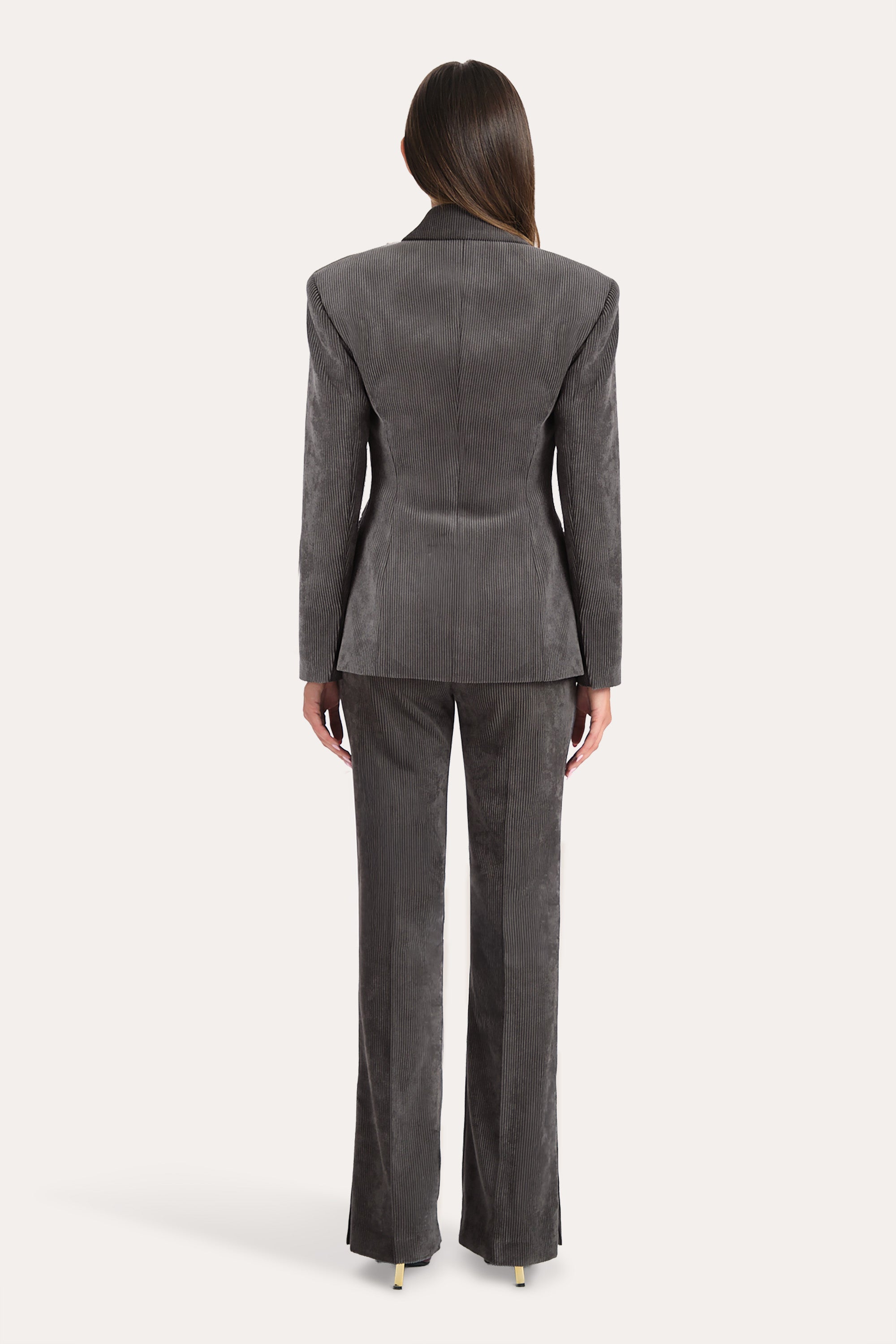 Elie Tahari Catalina Corduroy marynarka szara długa prążek