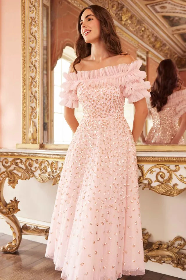 Needle & Thread Autumn Leaves Off-Shoulder Ballerina Dress różowa