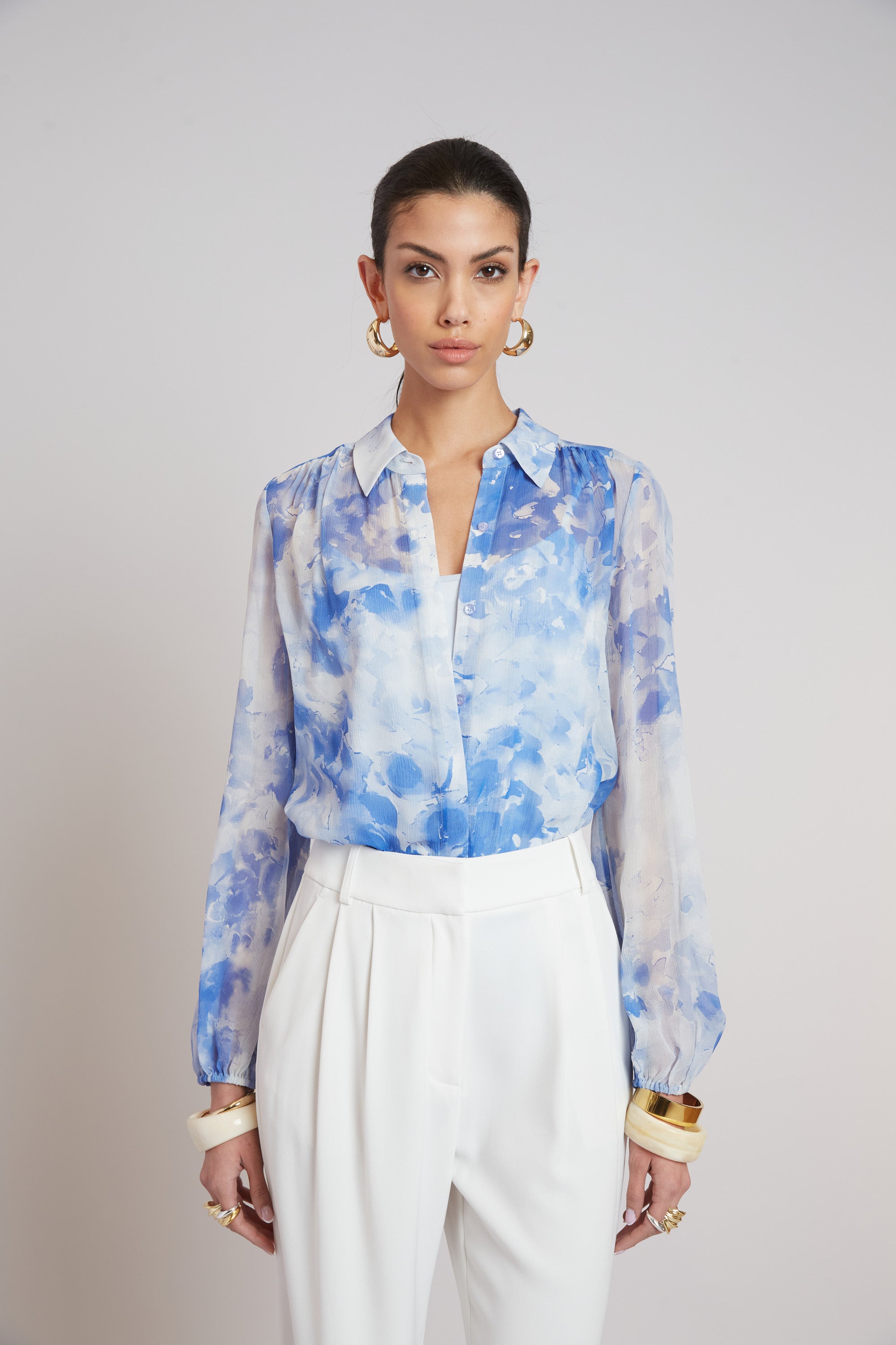 Elie Tahari Oceana Silk koszula Multi + top
