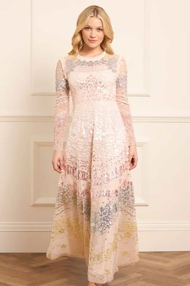 Needle & Thread Angeline Sequin Gown sukienka cekinowa Cream