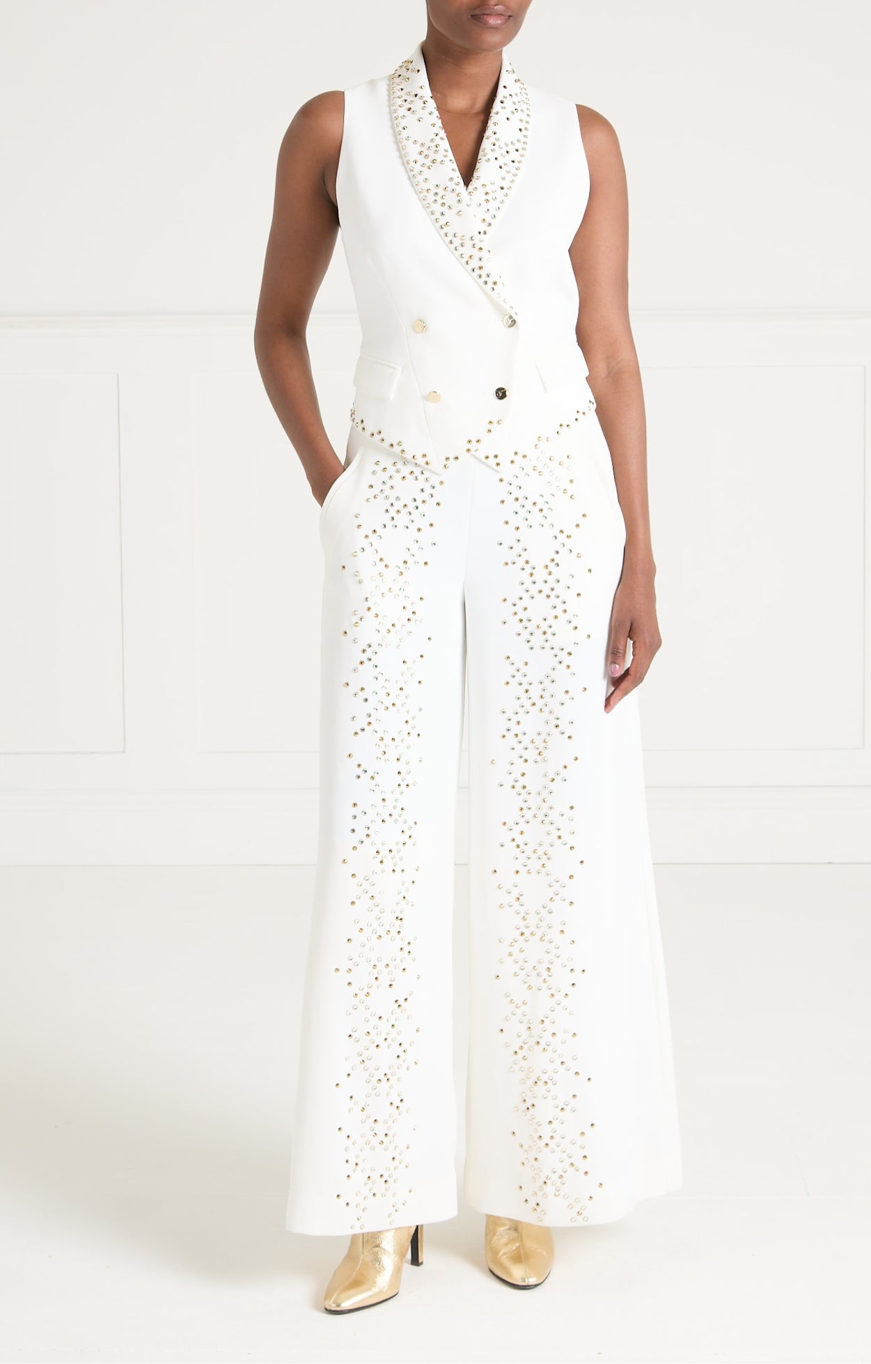 Temperley London Oberon kamizelka Ivory krótka zdobiona