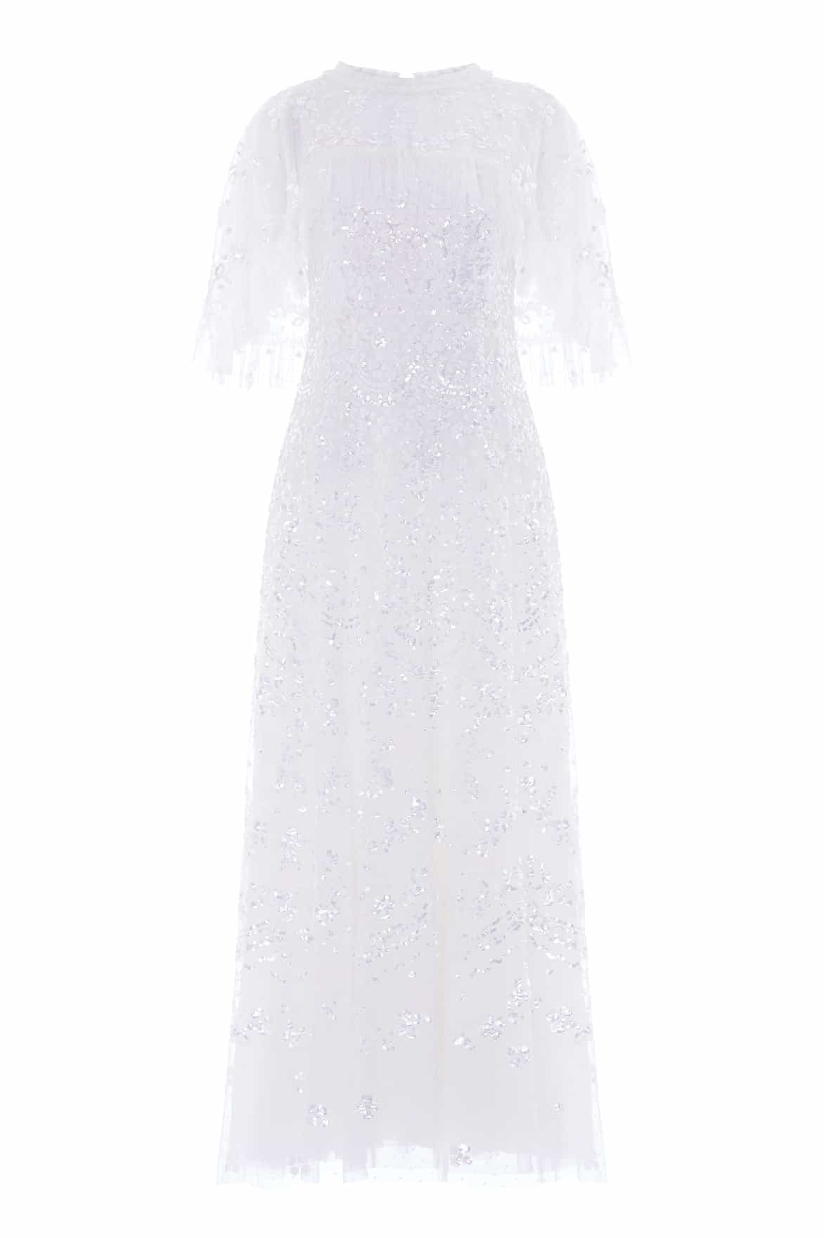 Needle & Thread Freya Cape Ankle Gown sukienka biała cekinowa z peleryną