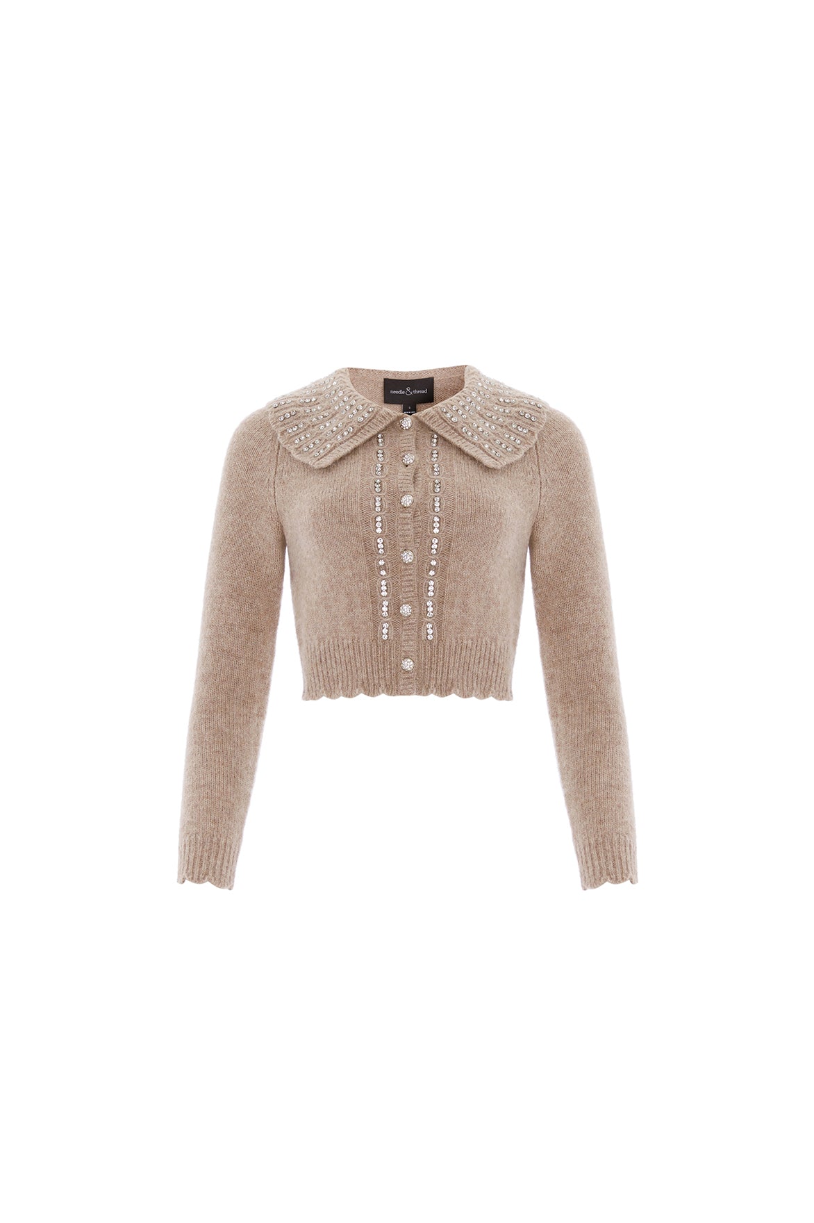 Needle & Thread Embellished Collar Short Cardigan kardigan beżowy