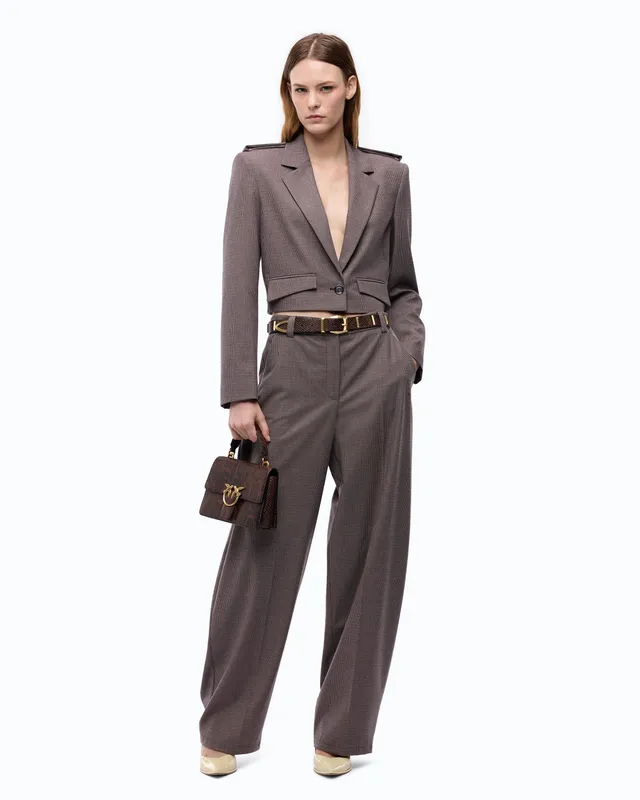 Pinko Balbino Pants spodnie barrel pepitka beż
