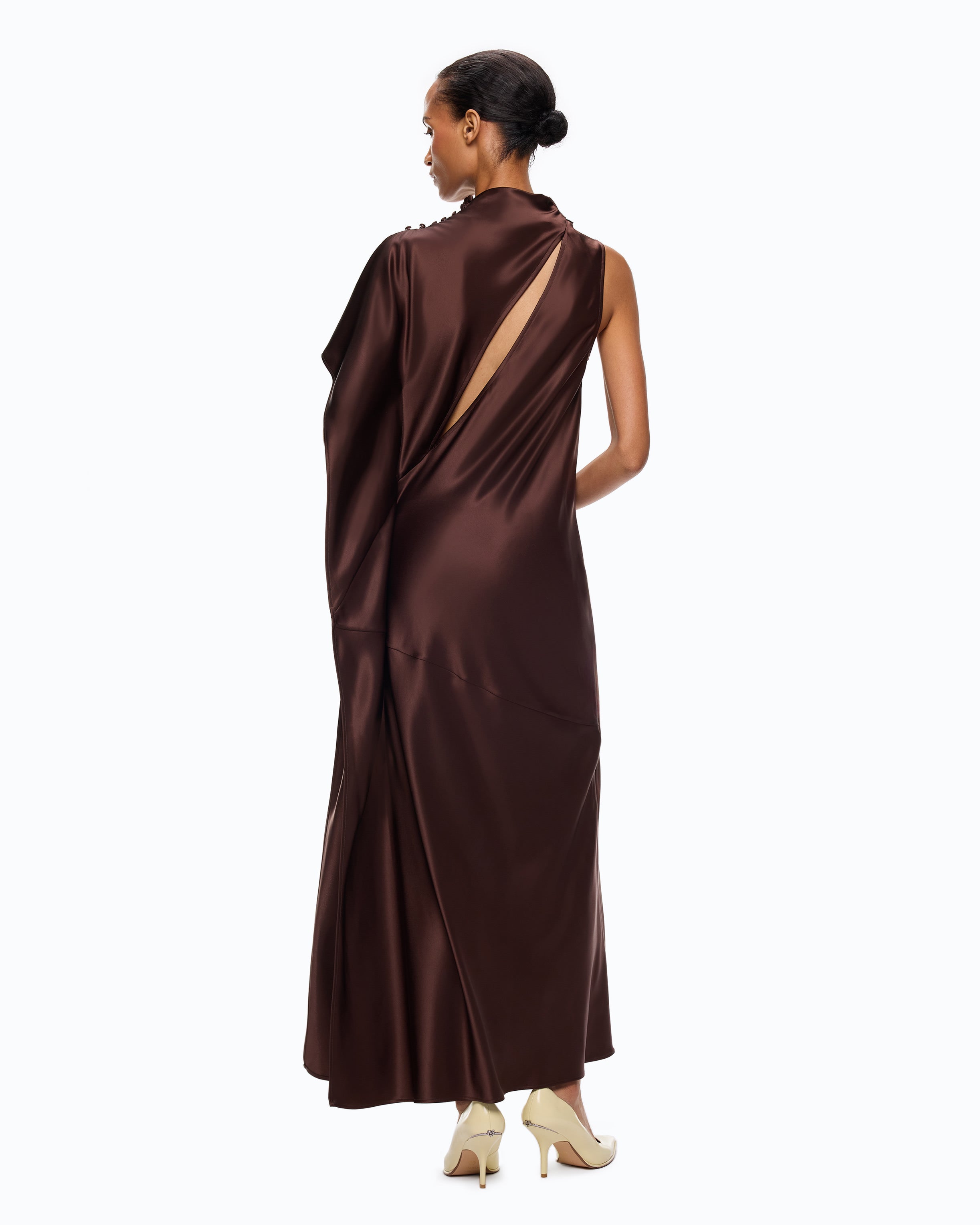 Pinko De Tomaso Dress długa sukienka satynowa brązowa