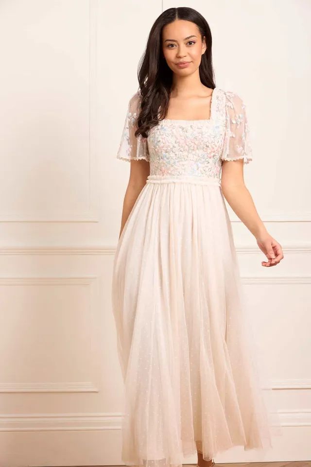 Needle & Thread Versailles Ditsy Bodice Ankle Gown sukienka kremowa