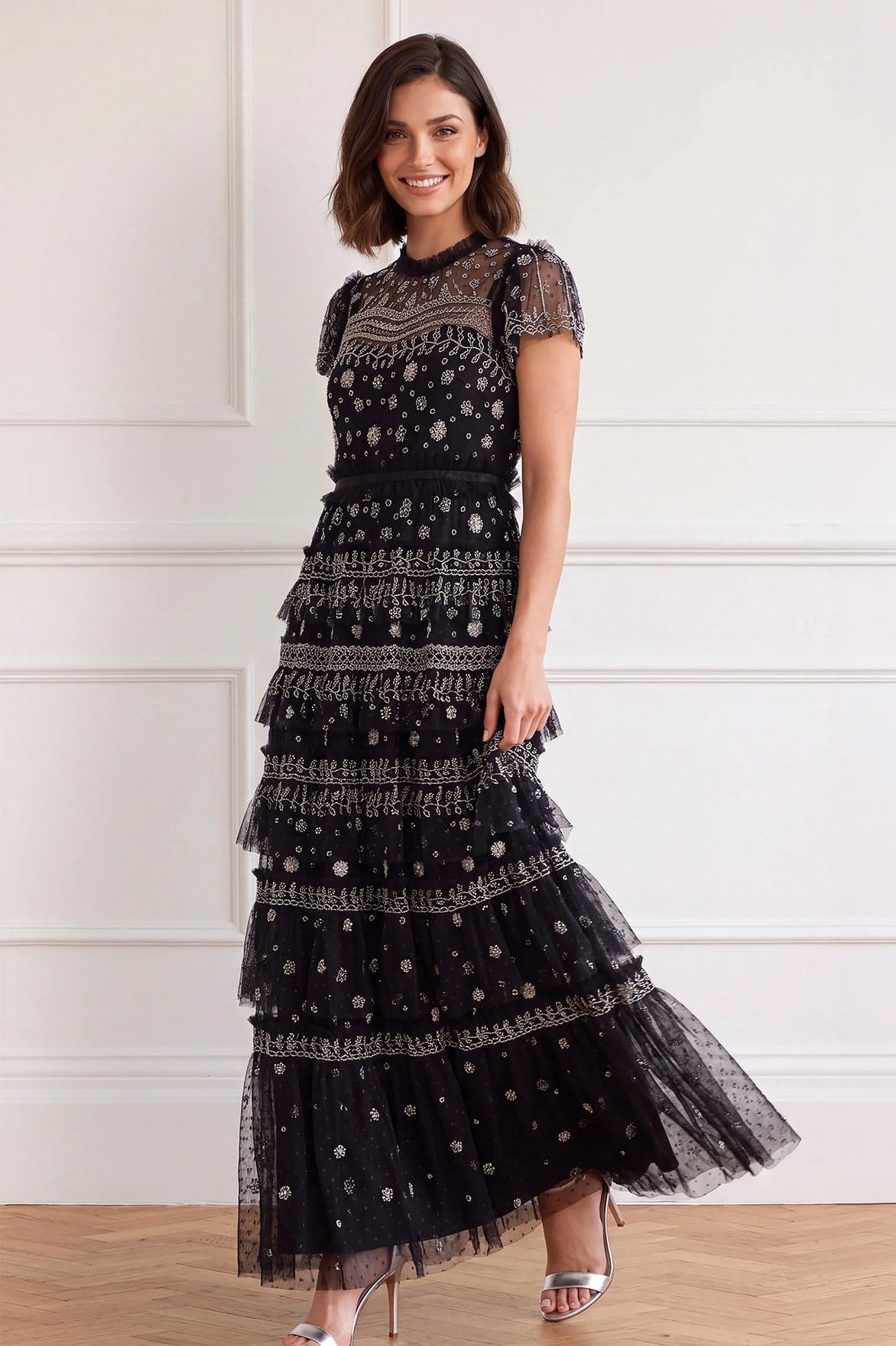 Needle & Thread Andromeda Gown sukienka wieczorowa czarna z cekinami