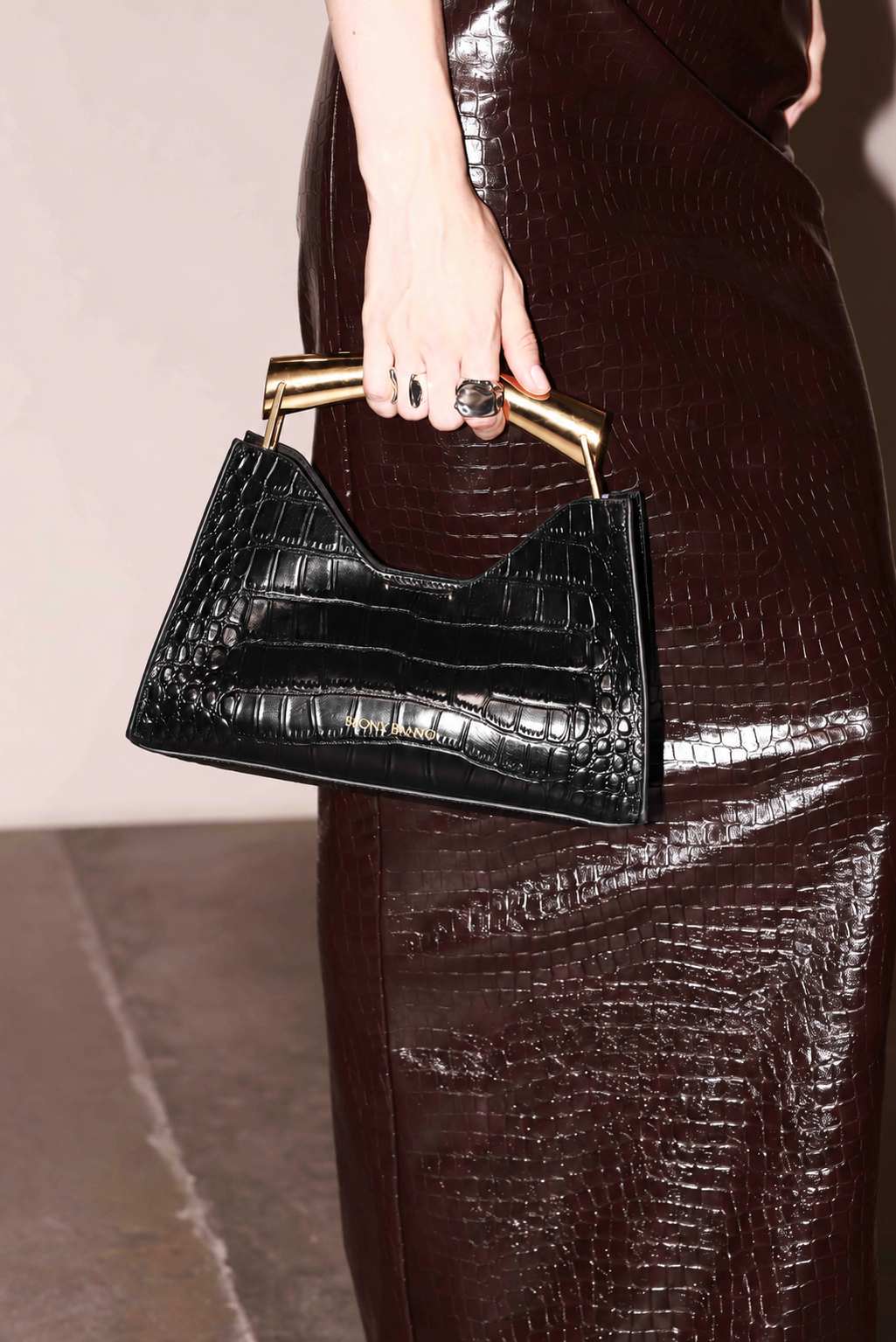 Bronx and Banco Poline Croc Embossed Mini Bag torebka czarna