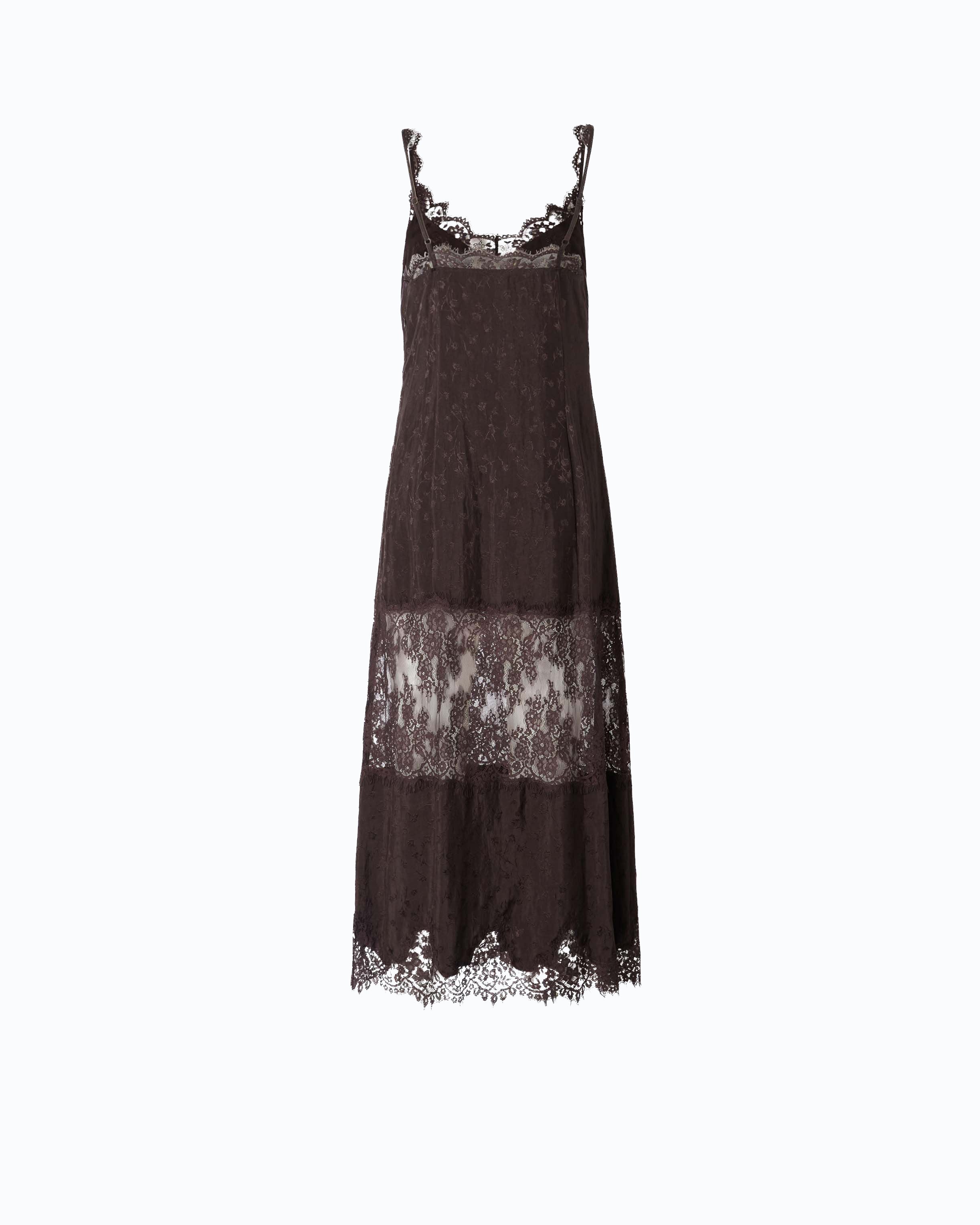 Pinko Aster Dress sukienka midi brązowa halkowa z koronką