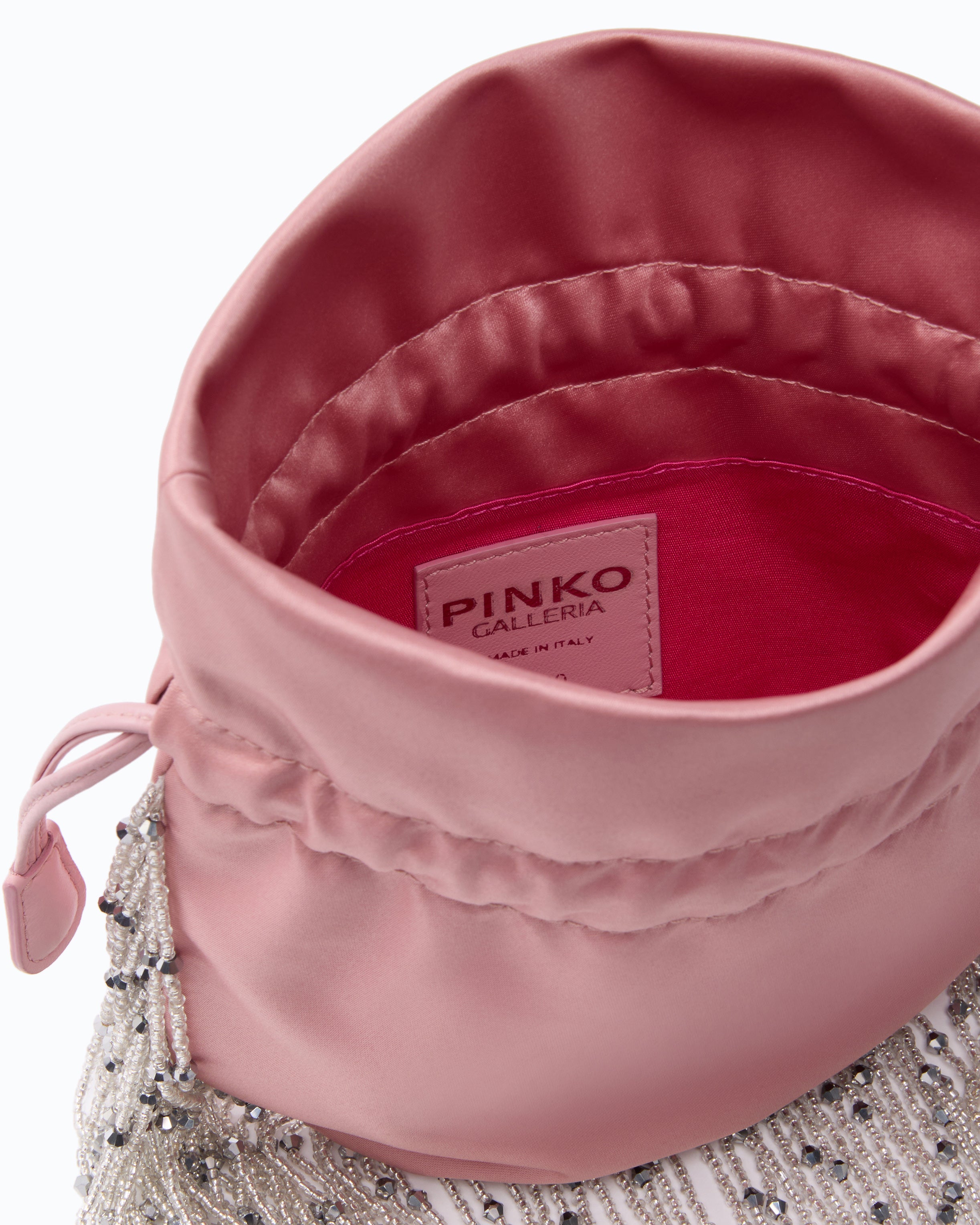 Pinko Fringe Clutch pouch torebka satynowa z frędzlami