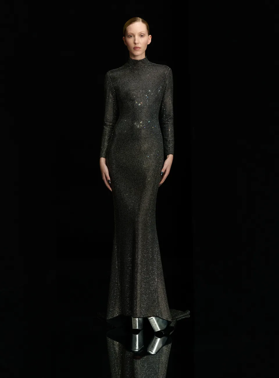 Solace London Vivienne Crystal Maxi sukienka cekinowa czarna