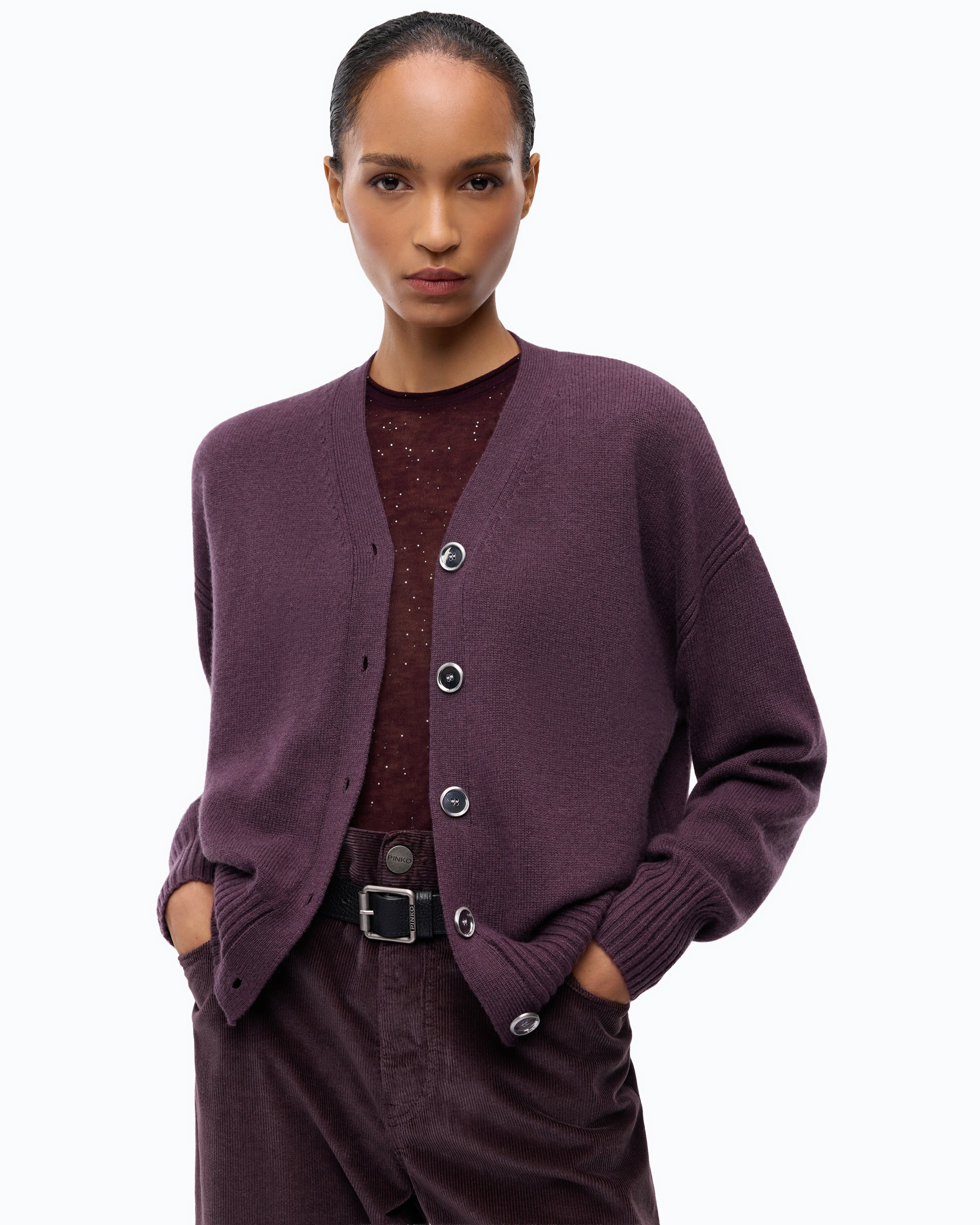 Pinko Vienna Cardigan kardigan fioletowy wełna i kaszmir