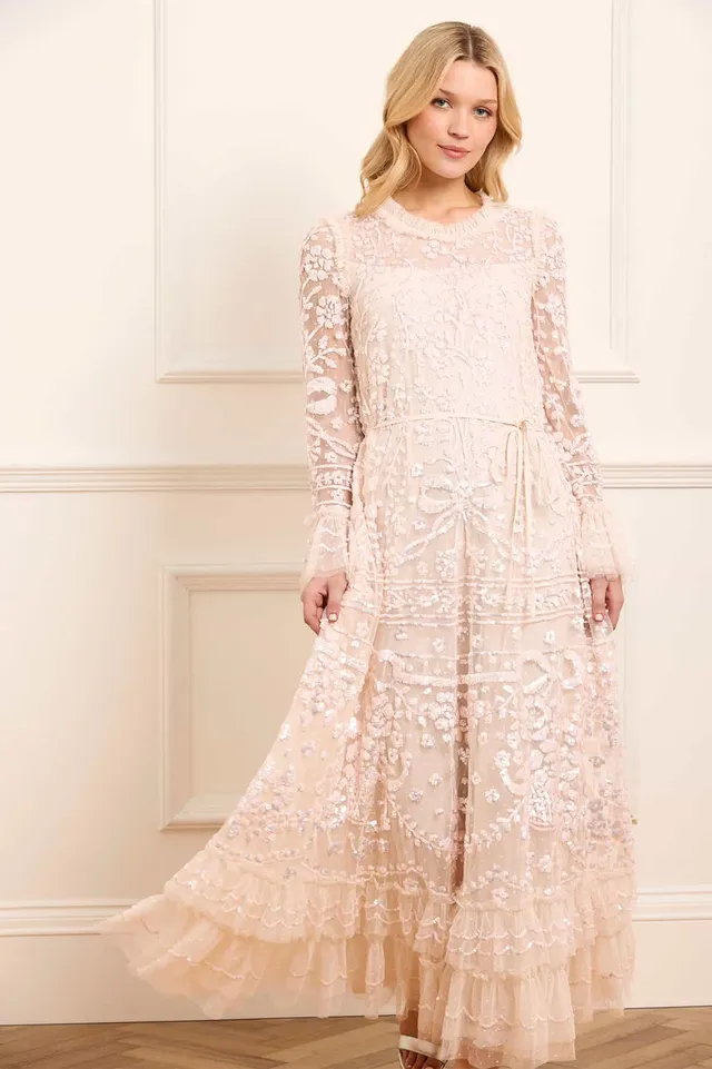 Needle & Thread Celia Ankle Gown suknia kremowa cekiny