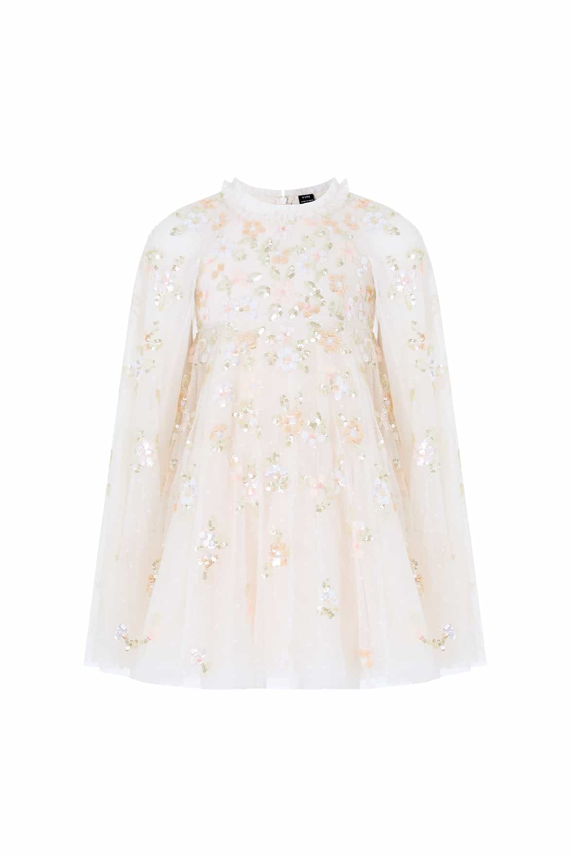 Needle & Thread Freesia Shimmer Cape Kids Dress sukienka kremowa