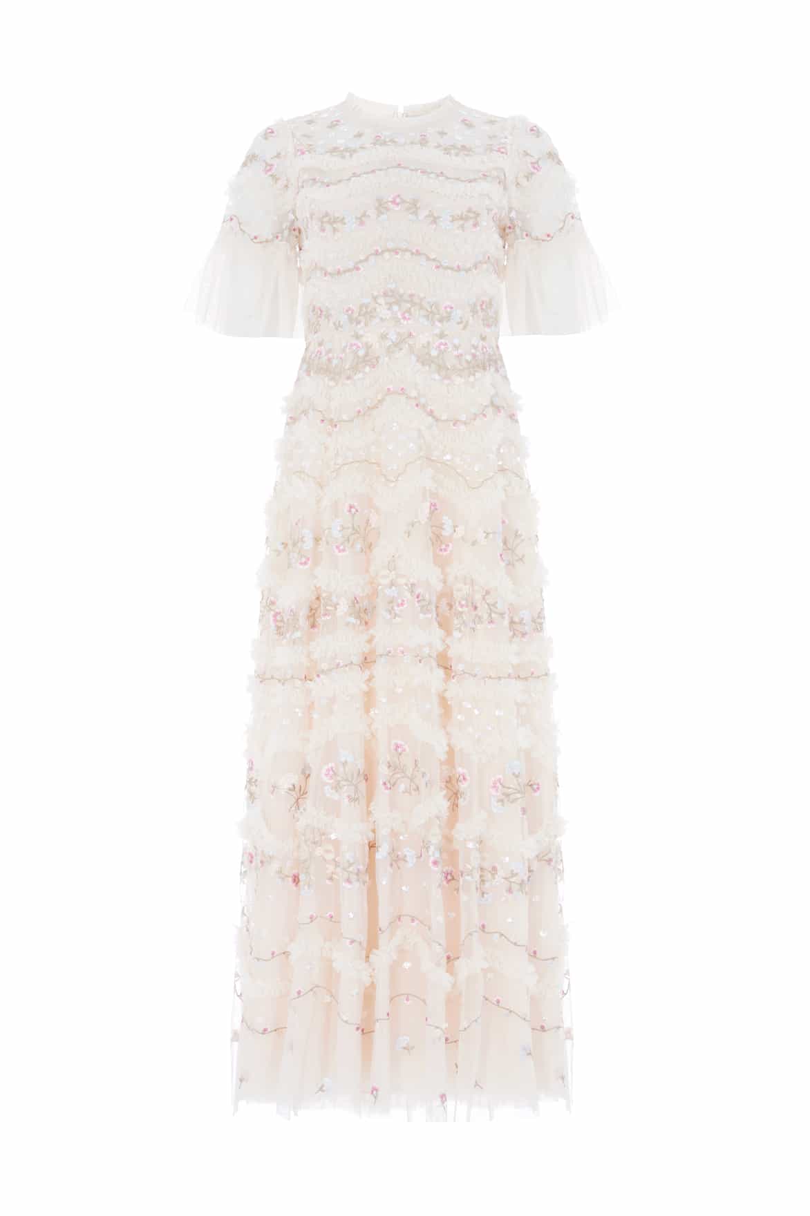 Needle & Thread Marina Ruffle Ankle Gown sukienka kremowa