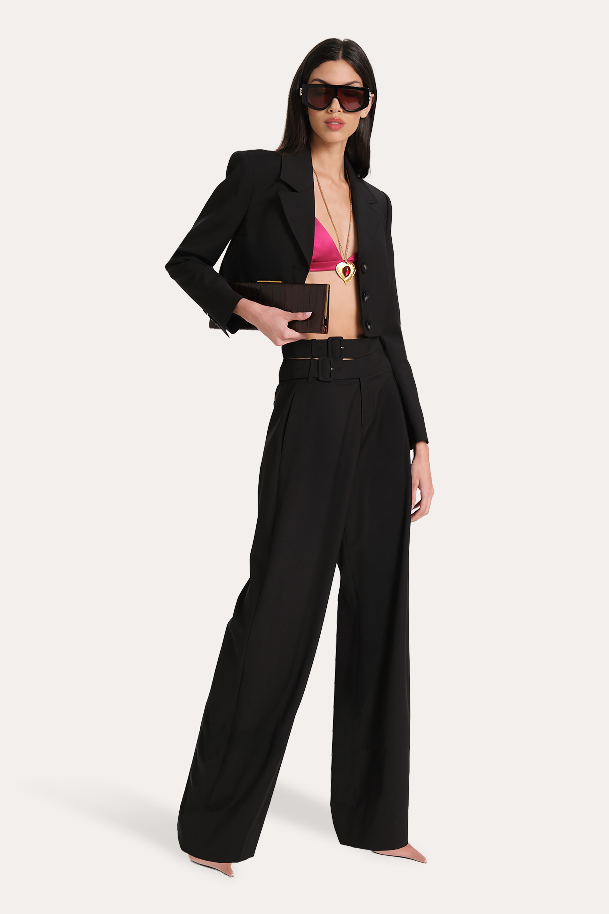 Elie Tahari Sierra Tropical spodnie Onyx wełniane