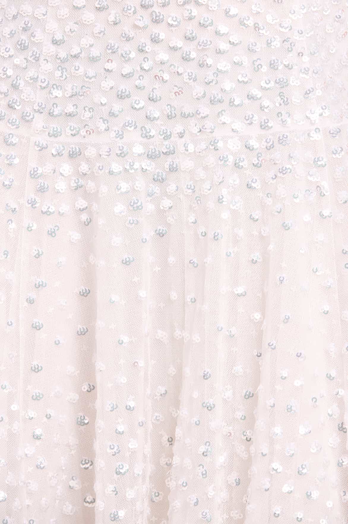 Needle & Thread Sunrise Sequin Strapless Cape Gown suknia biała cekinowa