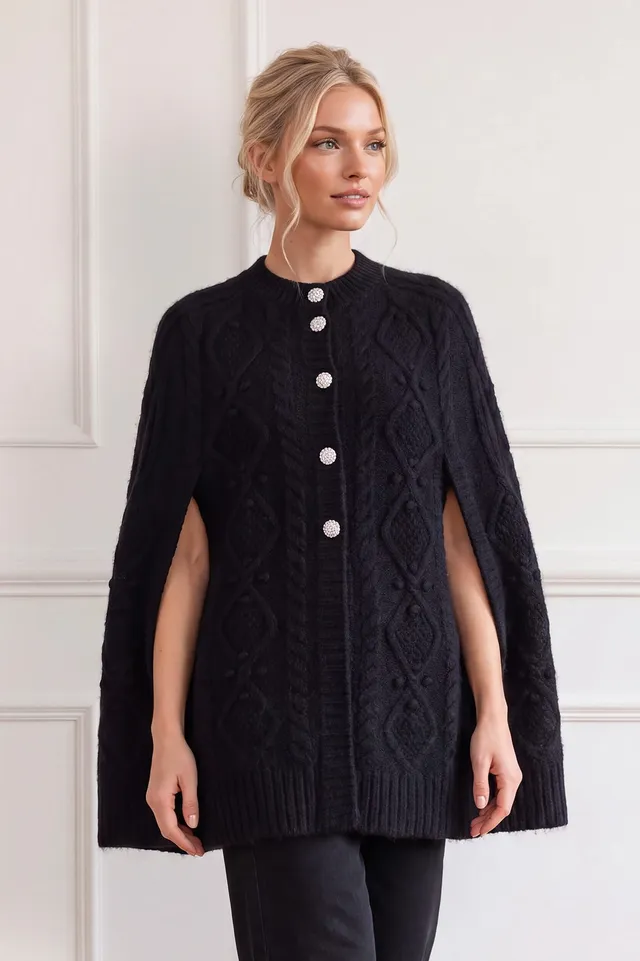 Needle & Thread Sylvie Cable Jewelled Cape peleryna czarna