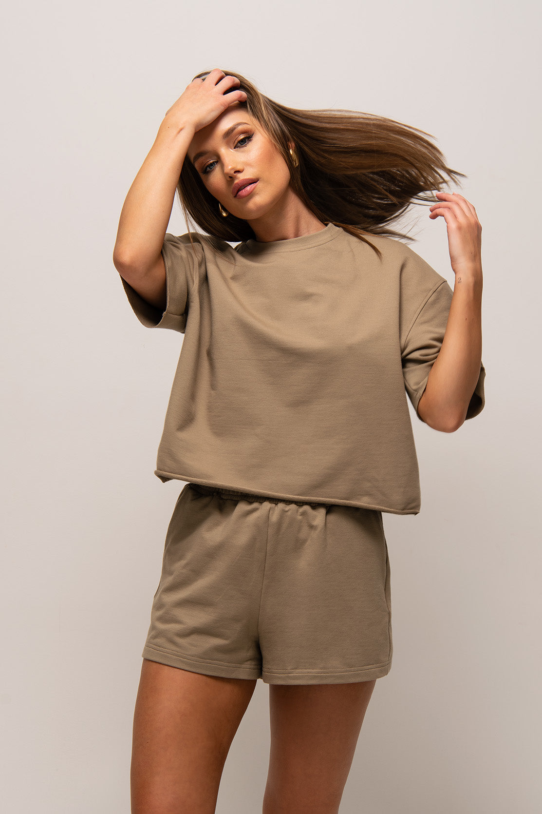 Nudyess Lucy T-shirt bawełniany taupe luźny