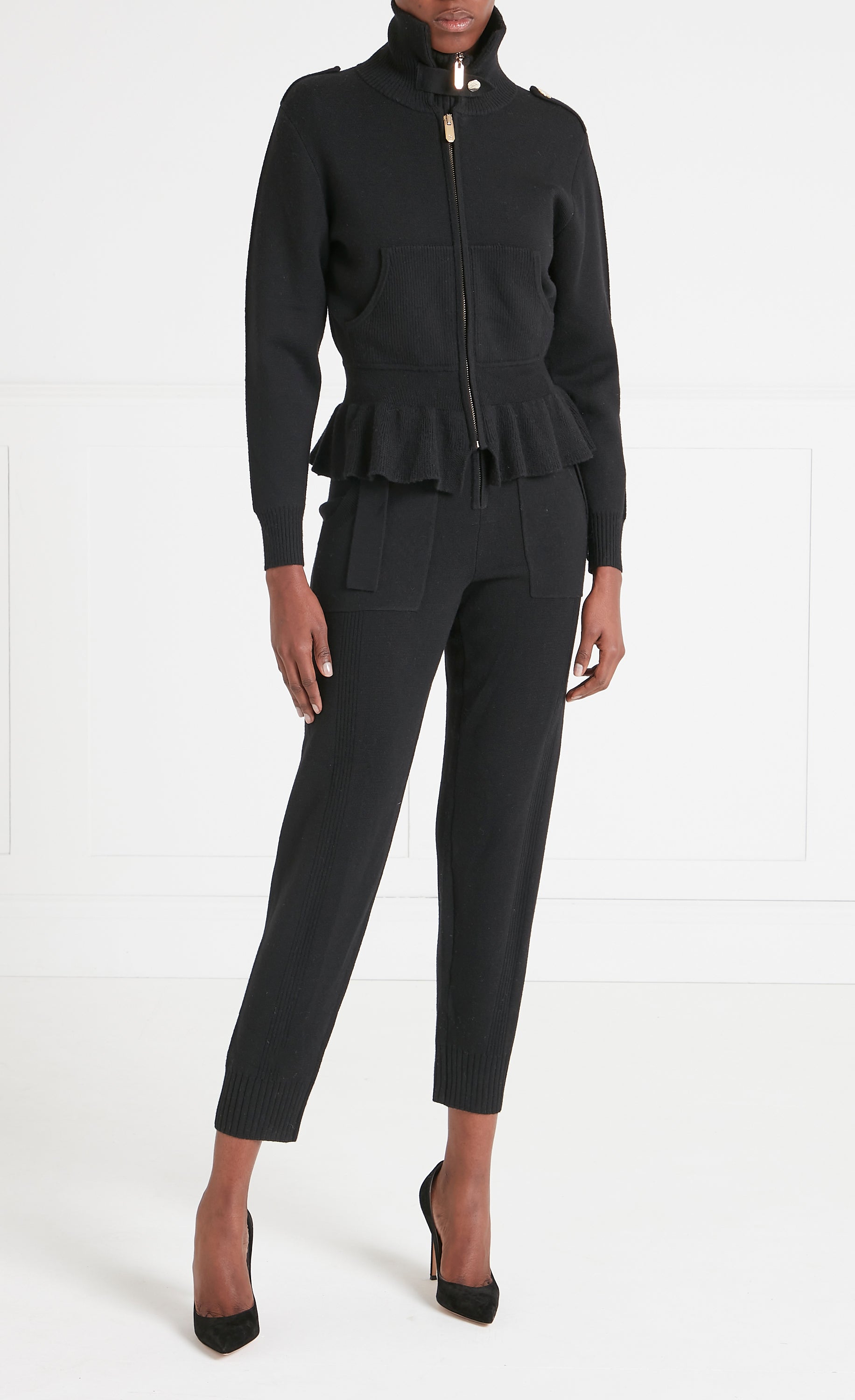 Temperley London Napoleon kurtka czarna wełniana peplum