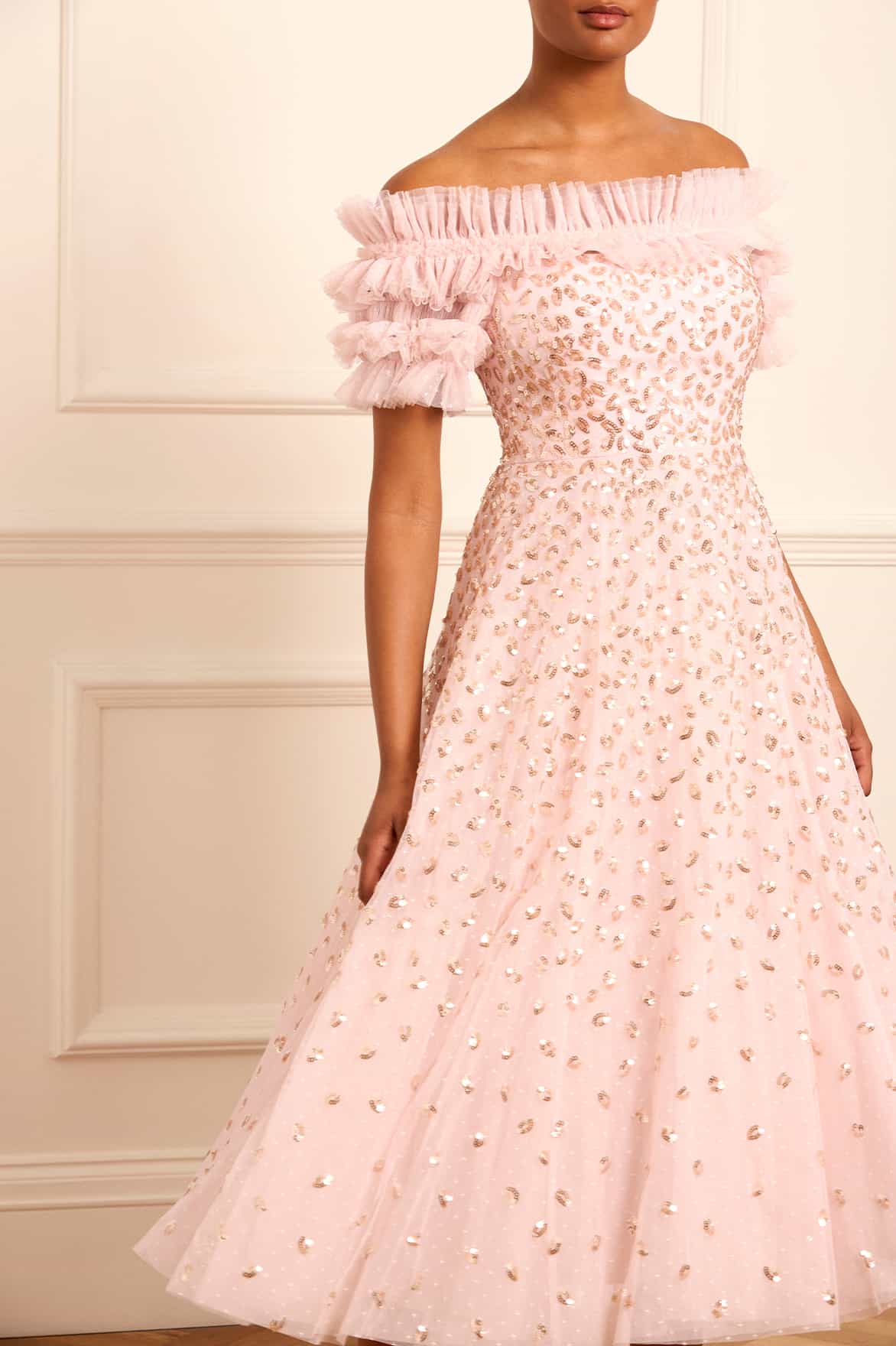 Needle & Thread Autumn Leaves Off-Shoulder Ballerina Dress różowa