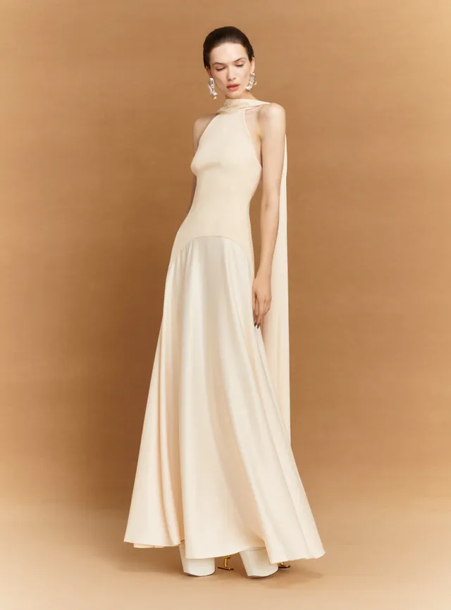 Solace London Cece sukienka maxi Alabaster halter