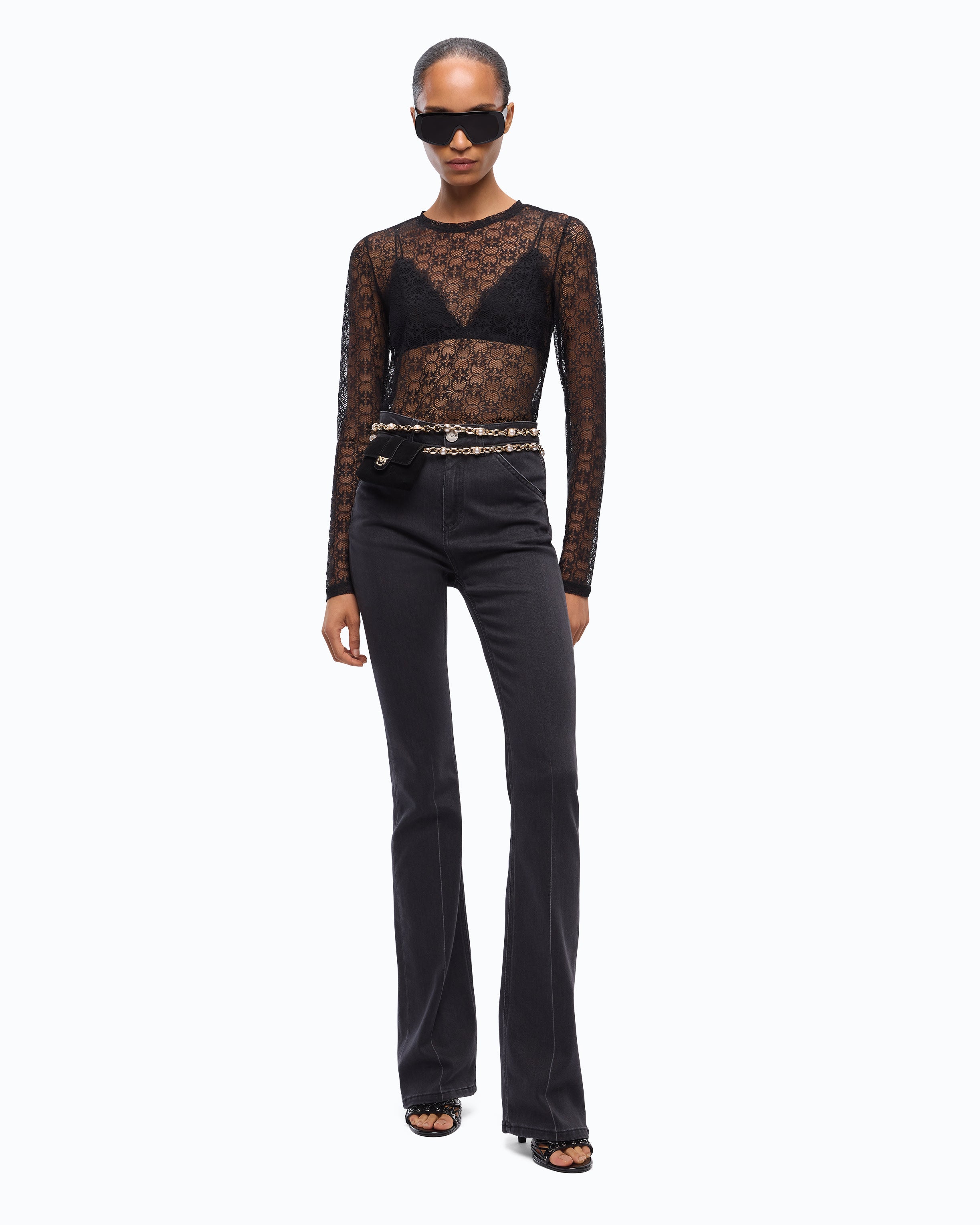 Pinko Rover sweter koronkowy czarny Love Birds