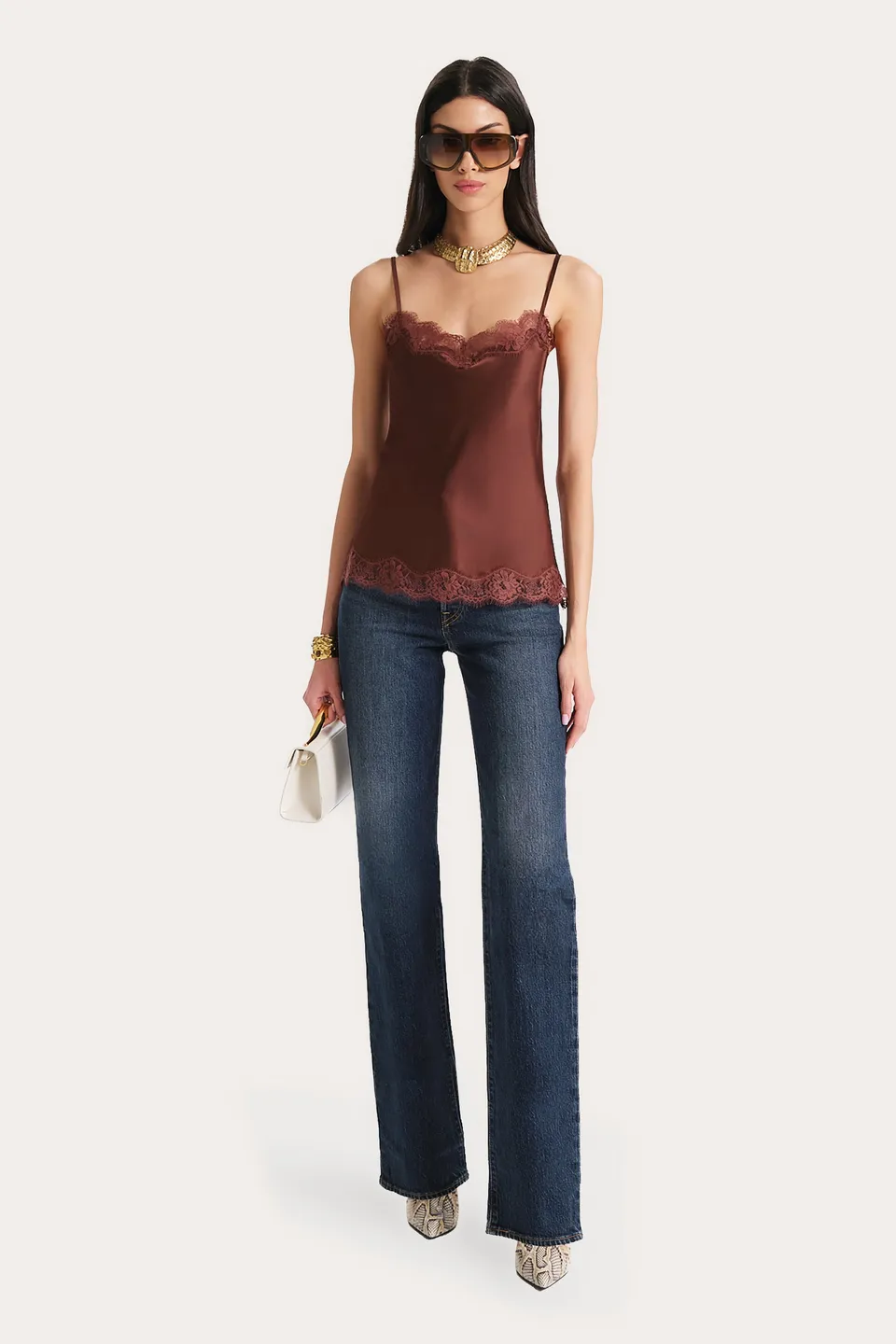 Elie Tahari Brooke top jedwabny bitter chocolate