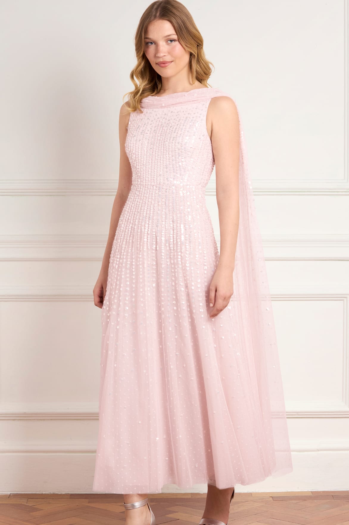 Needle & Thread Moonlight Sequin Ankle Gown sukienka różowa cekinowa