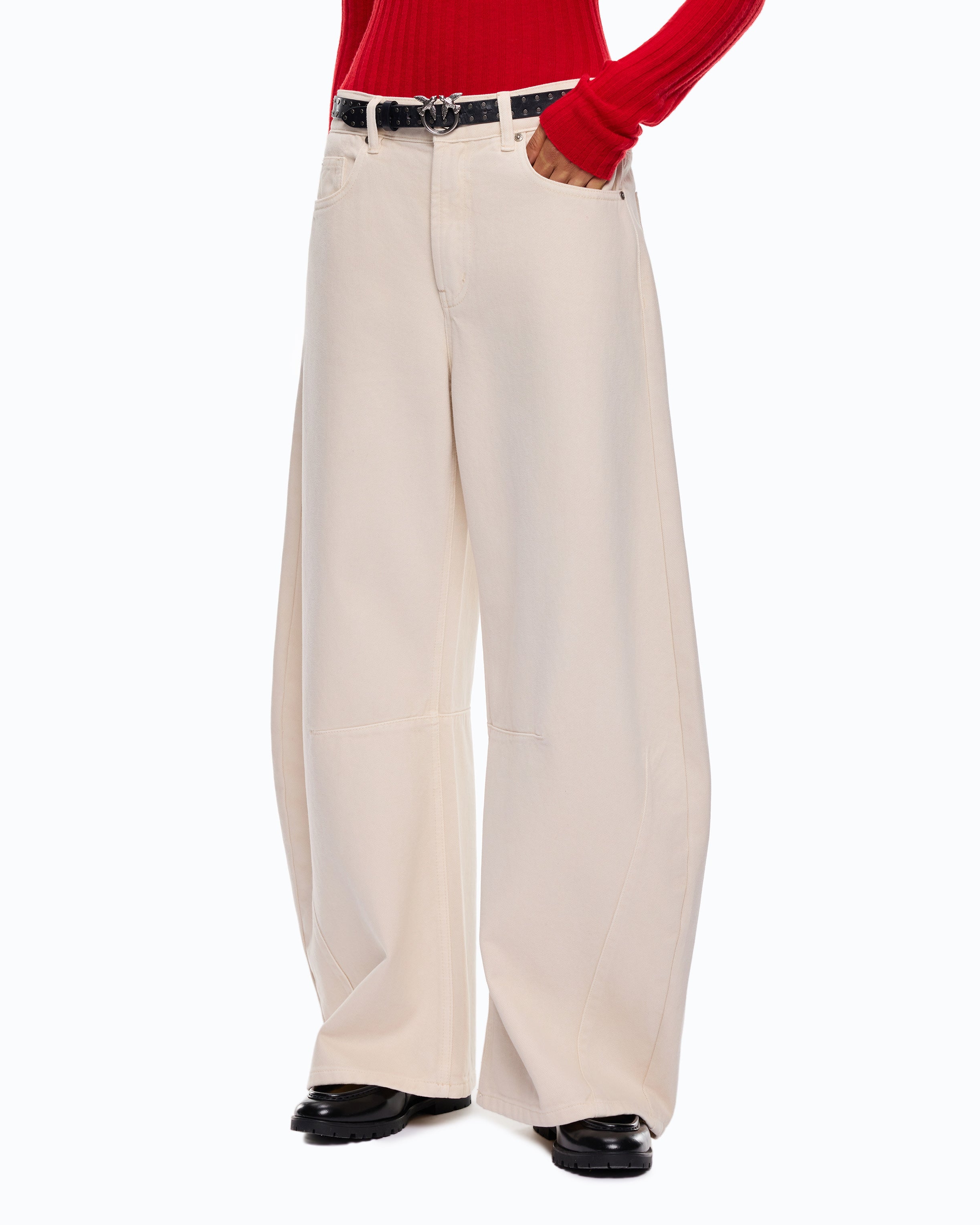 Pinko Emma Egg spodnie barrel fit beżowe