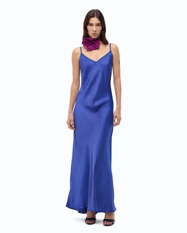 Pinko Viper Dress sukienka niebieska satyna długa