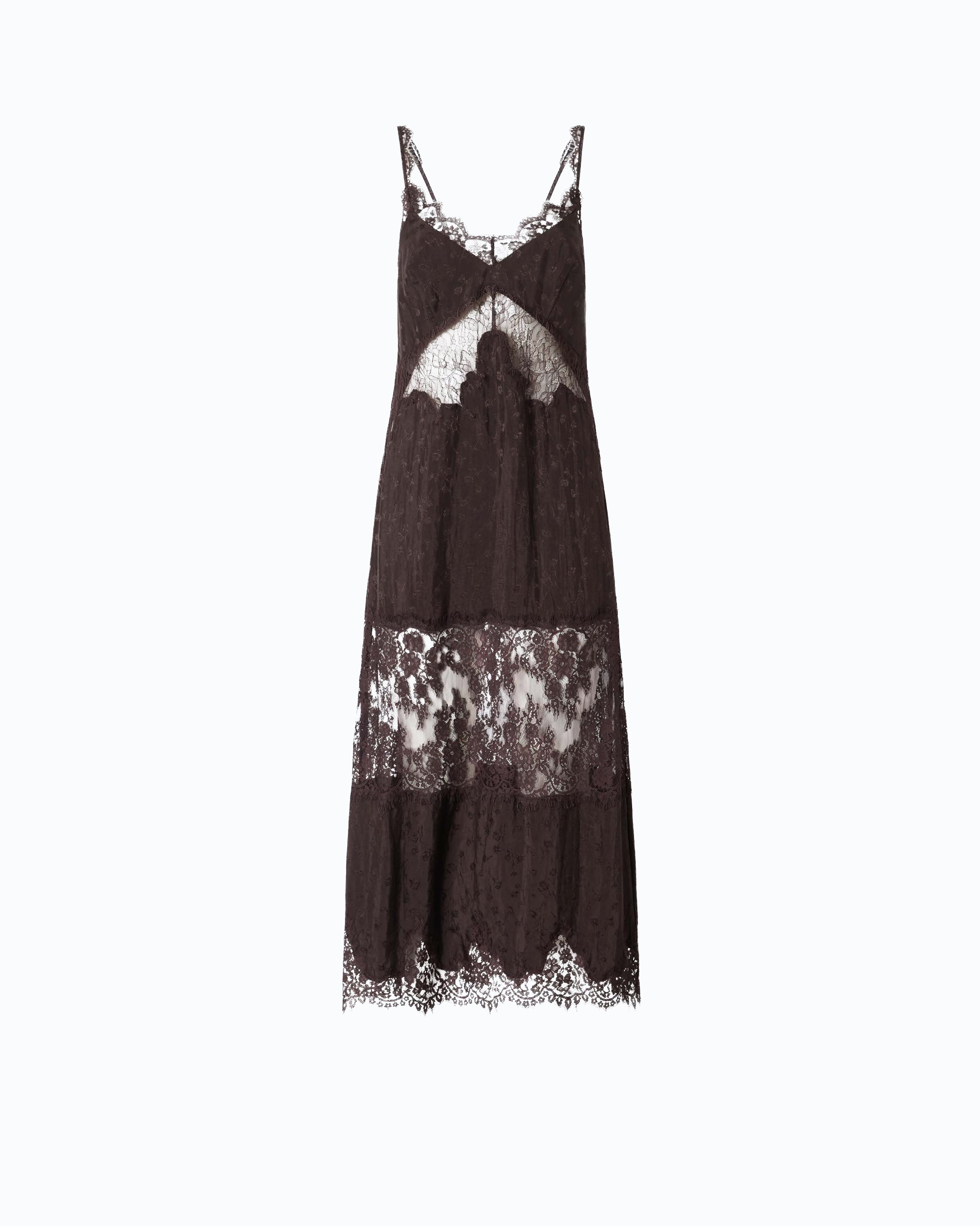 Pinko Aster Dress sukienka midi brązowa halkowa z koronką
