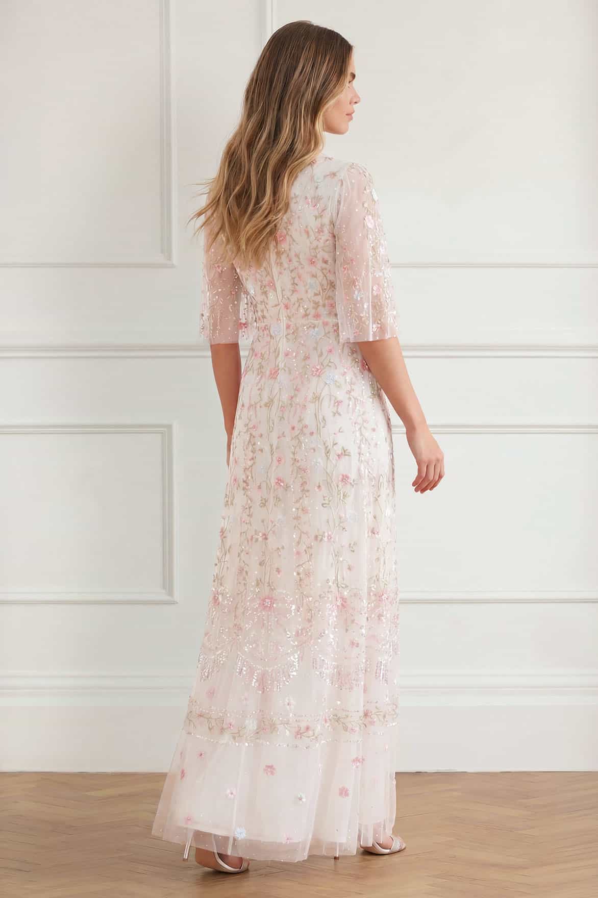 Needle & Thread Rococo Ribbon Round Neck Gown sukienka biała maxi
