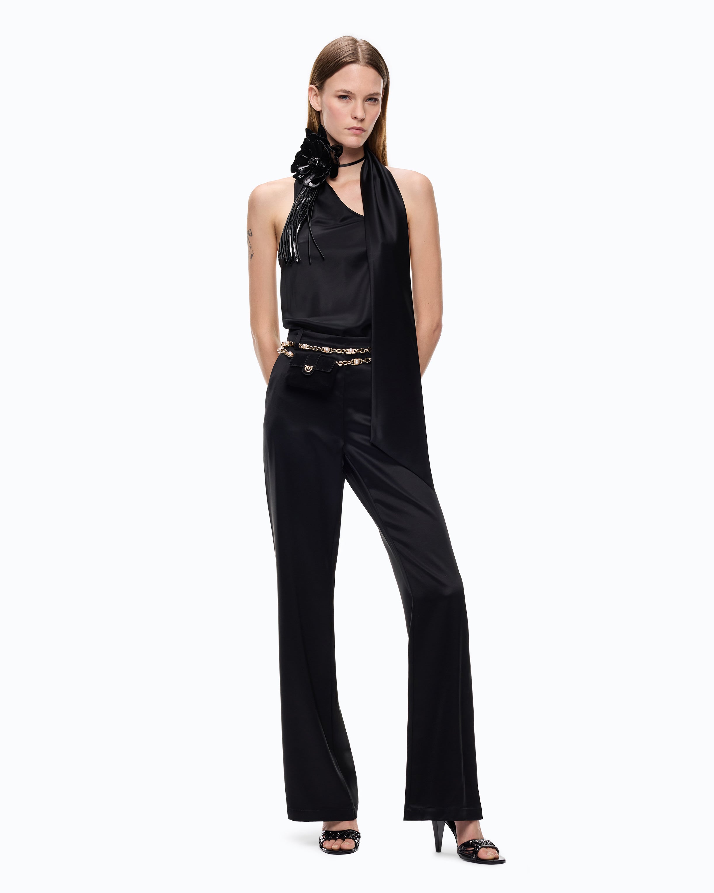 Pinko Audi Jumpsuit kombinezon czarny satynowy