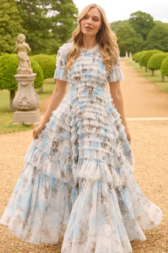 Needle & Thread Valentine Ruffle sukienka maxi white wisteria