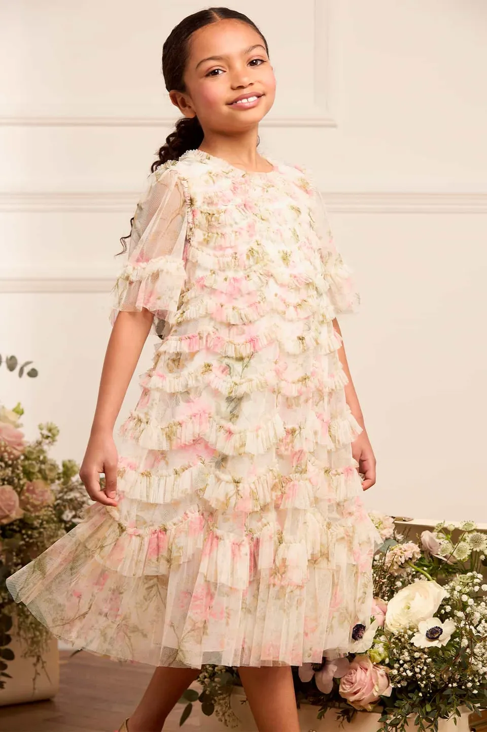 Needle & Thread Rose Scallop Ruffle sukienka Multi kwiaty