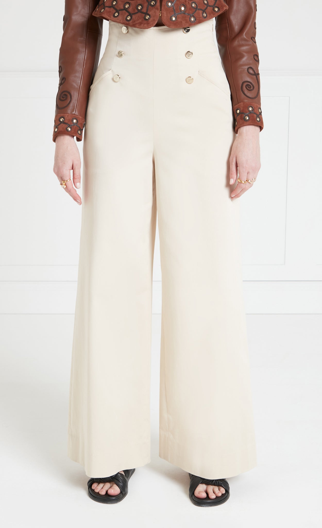 Temperley London Castell spodnie palazzo Sandy Cream bawełniane