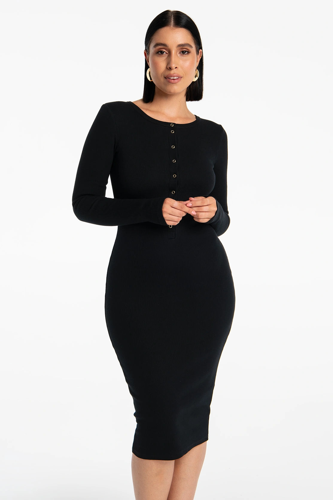 Nudyess Isla sukienka midi Black regulowany dekolt
