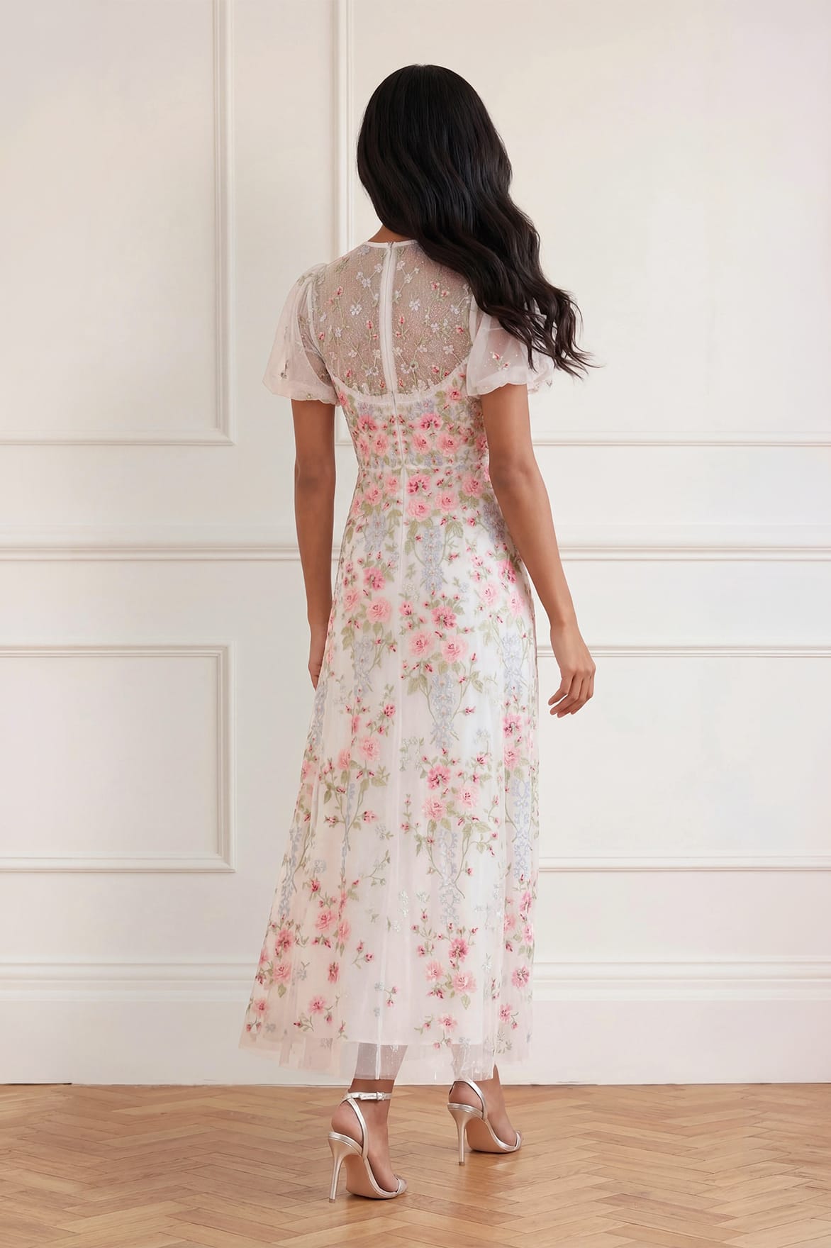 Needle & Thread Garden Rose Ankle Gown sukienka biała haft
