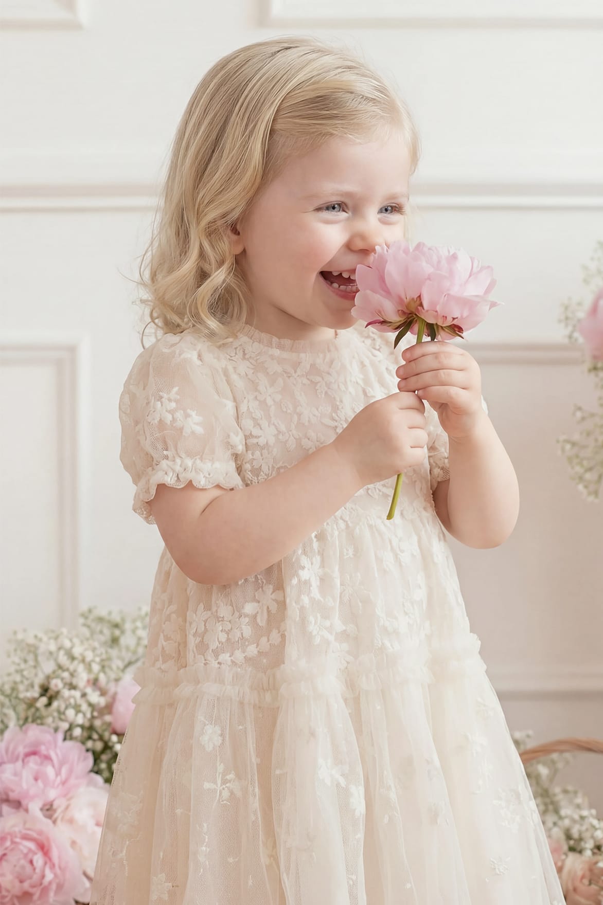 Needle & Thread Garland Ribbon Baby Dress sukienka kremowa