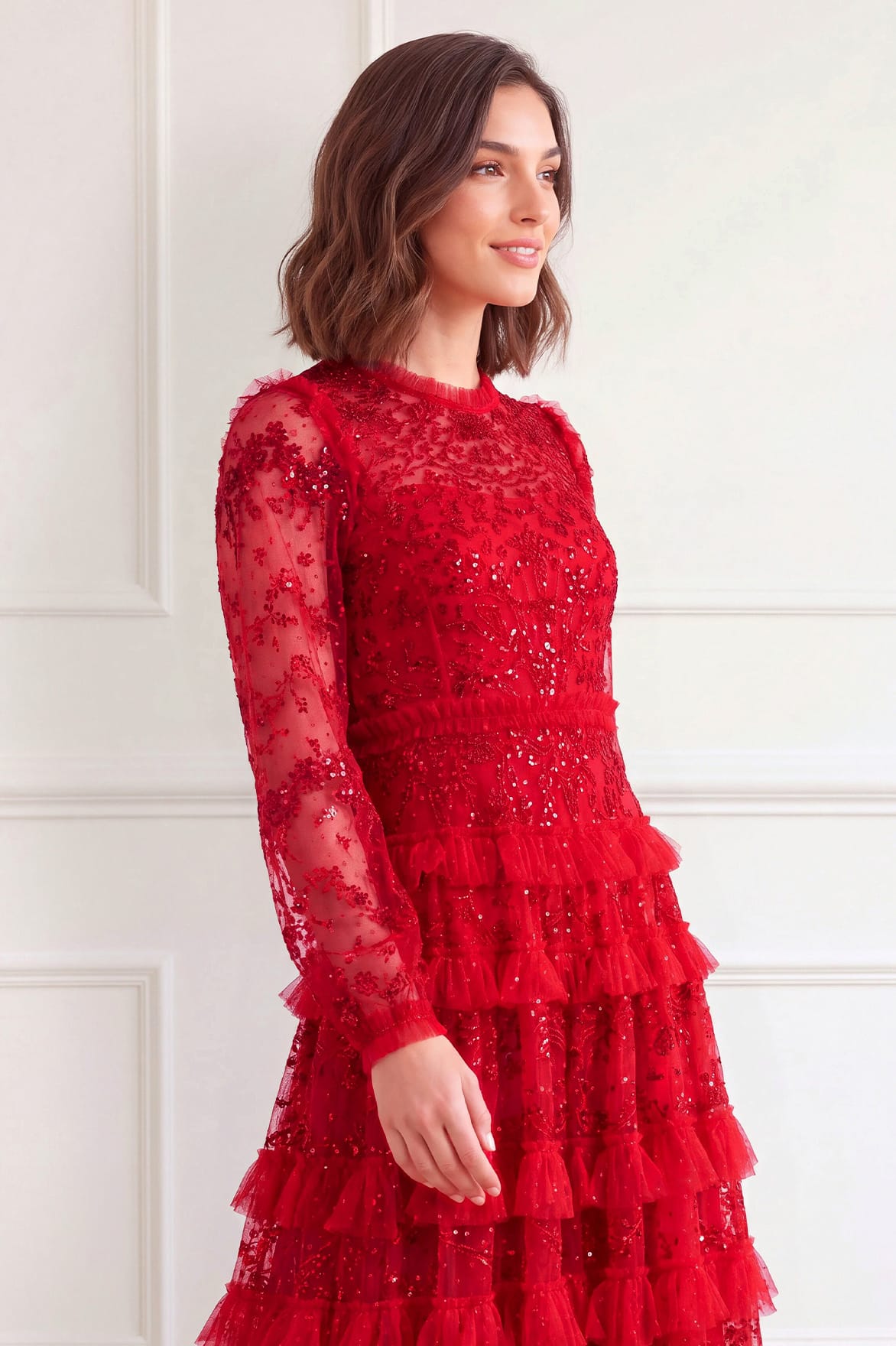 Needle & Thread Blossom Lace Ankle Gown sukienka czerwona