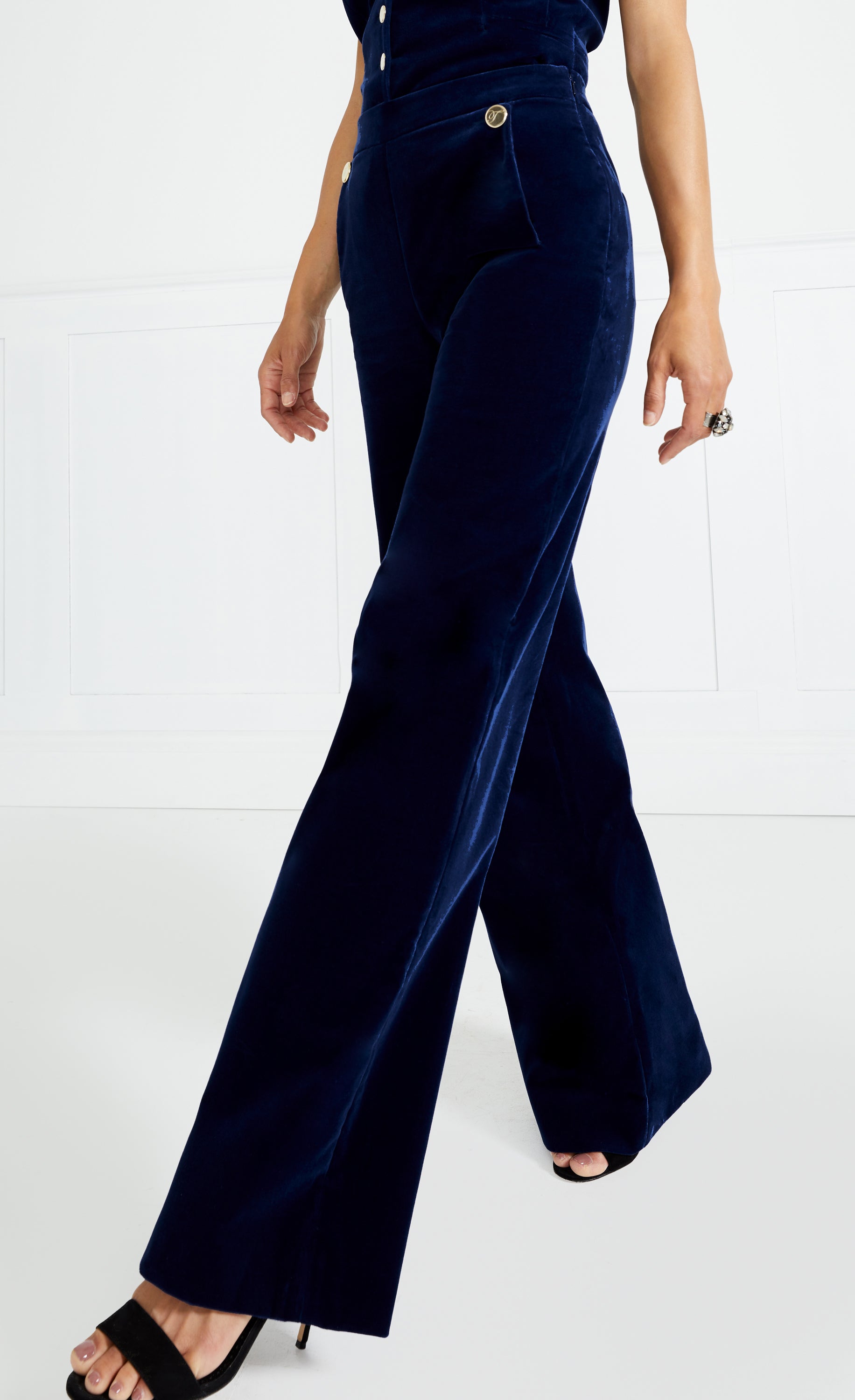 Temperley London Clove spodnie aksamitne granatowe