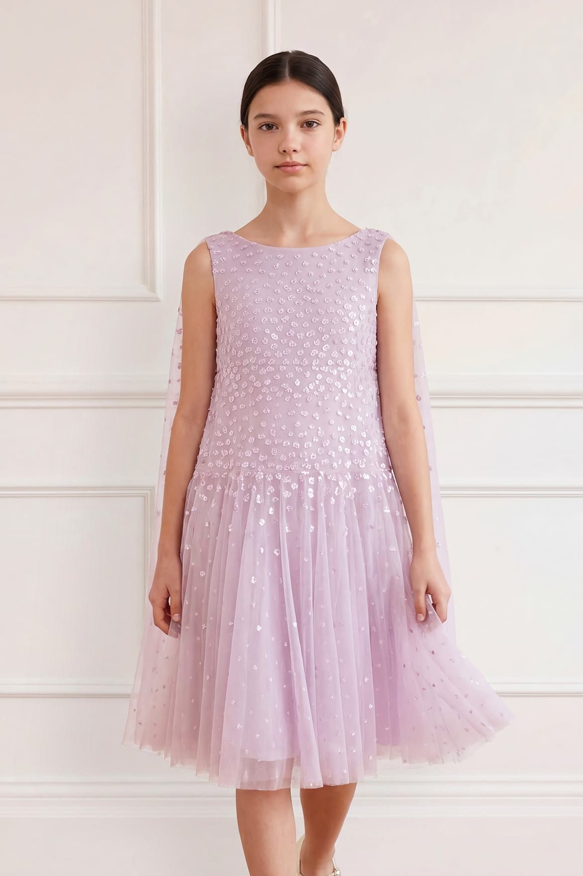 Needle & Thread Sunrise Sequin Cape sukienka dziecięca fioletowa