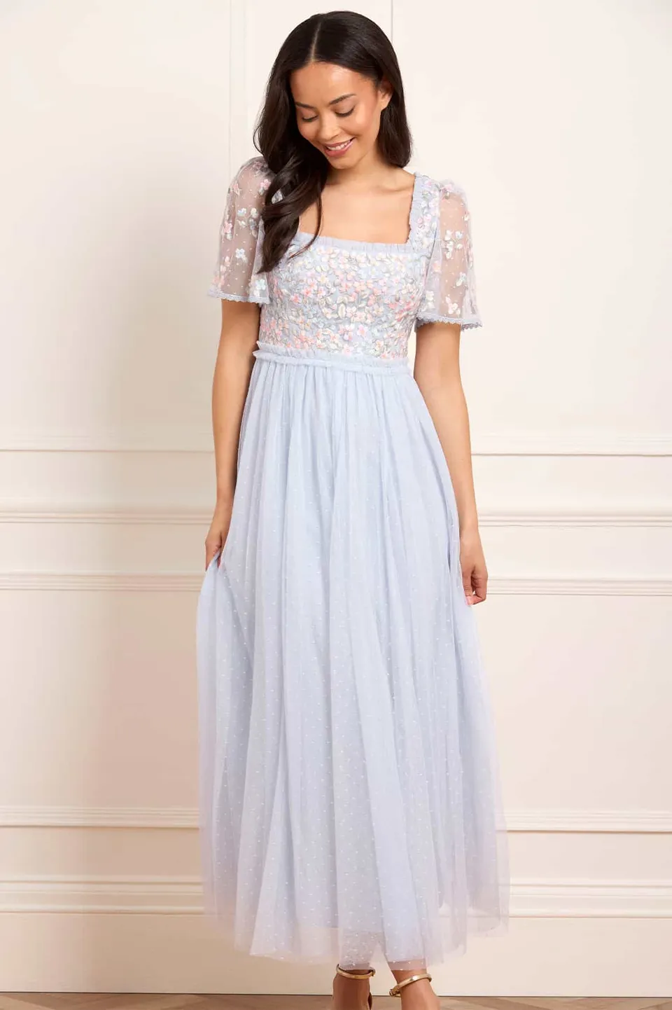 Needle & Thread Versailles Ditsy Bodice Ankle Gown sukienka niebieska