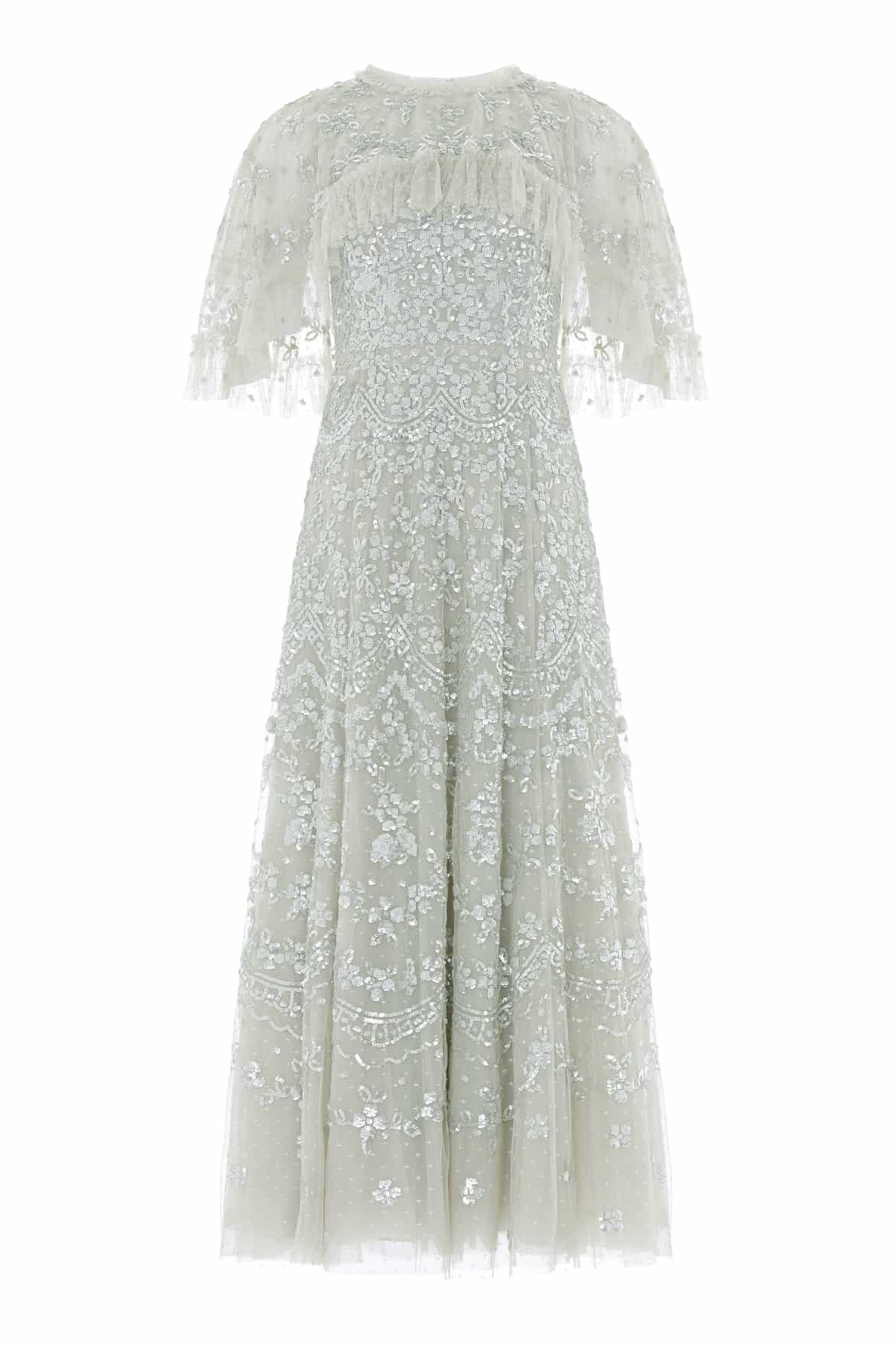 Needle & Thread Freya Cape Ankle Gown sukienka zielona cekiny