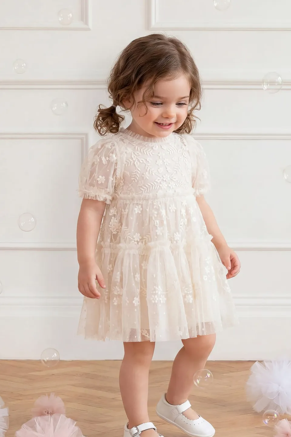 Needle & Thread Clover Baby Dress sukienka niemowlęca biała tiulowa