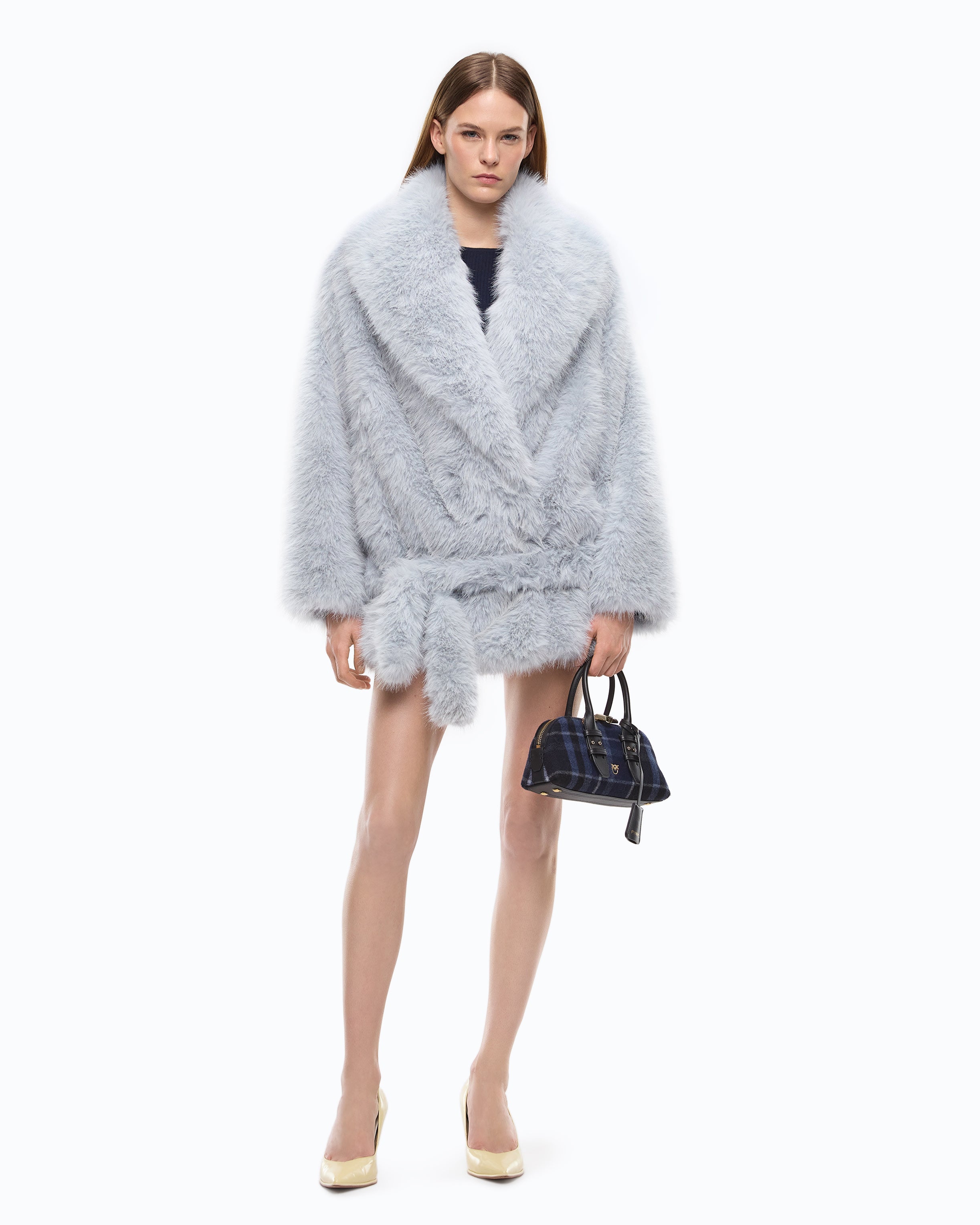 Pinko Begonia Blouson kurtka futrzana jasnoniebieska