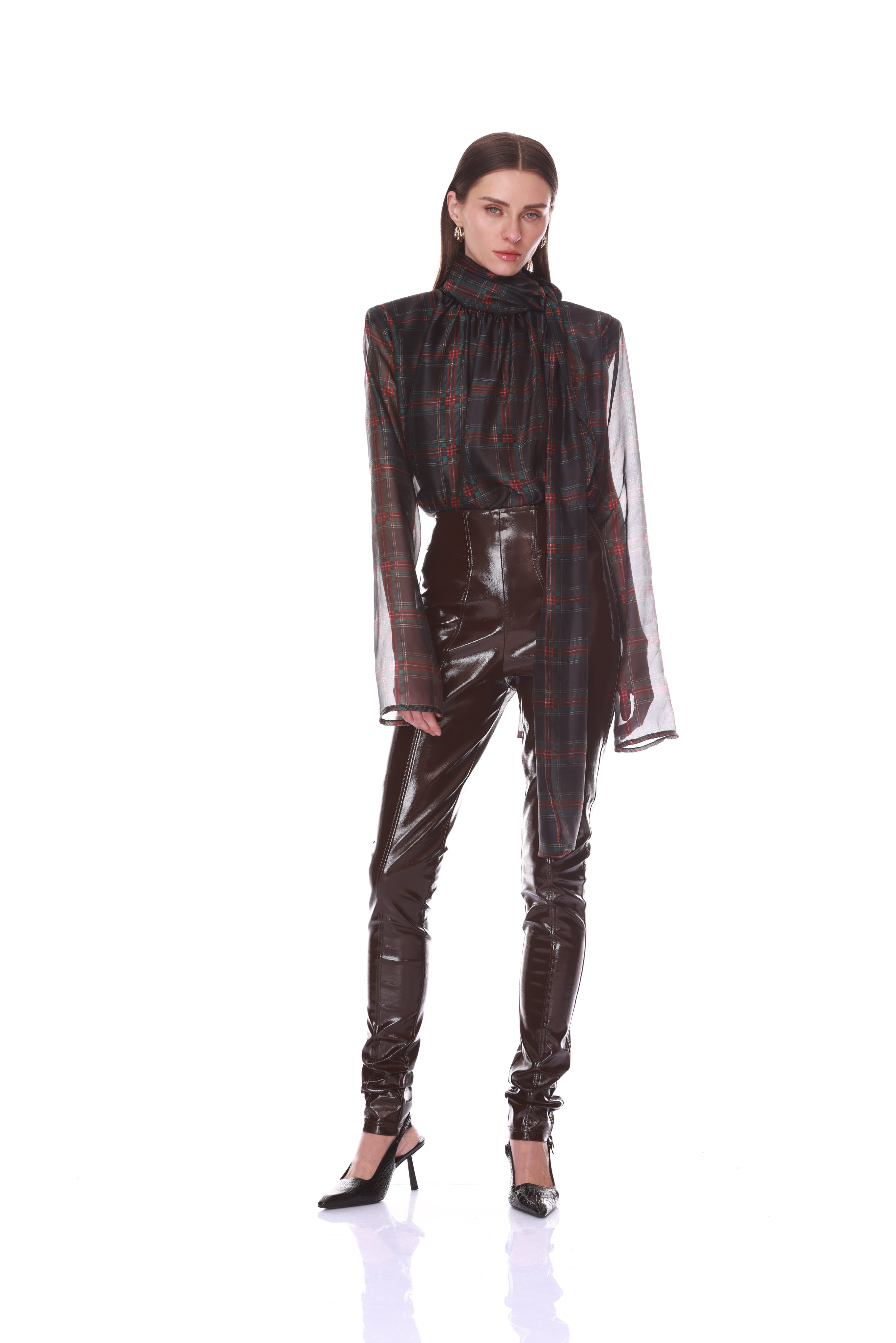 Bronx and Banco Plaid Organza bluzka w kratę z wiązaniem