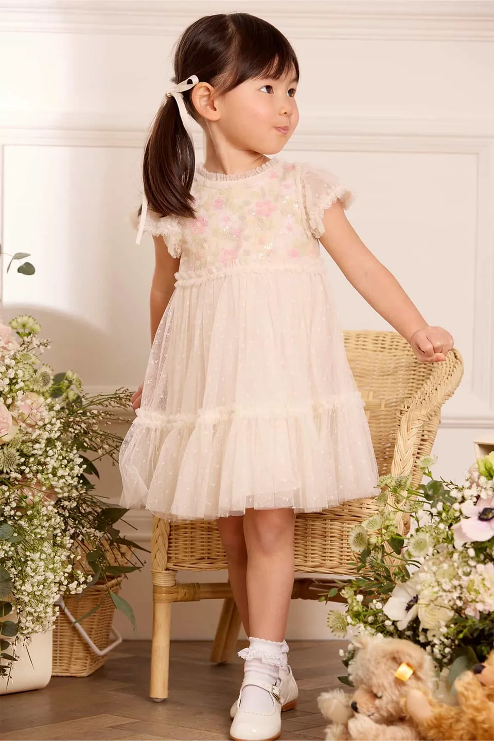 Needle & Thread Confetti Bodice Baby sukienka niemowlęca Cream cekinowa